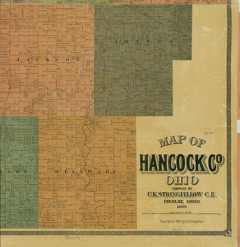 This old map of Map of Hancock County, Ohio from 1890 was created by U. K. Stringfellow in 1890