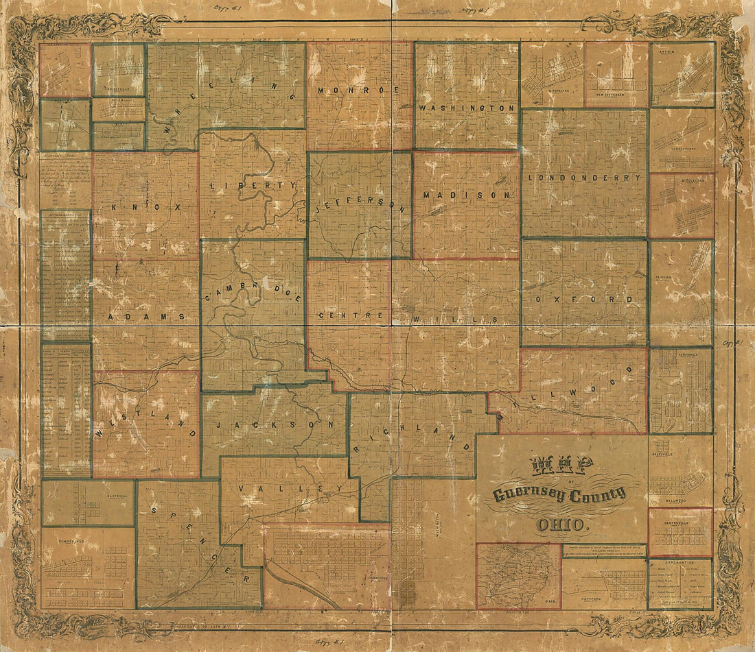 This old map of Map of Guernsey County, Ohio from 1855 was created by Sarony & Co in 1855