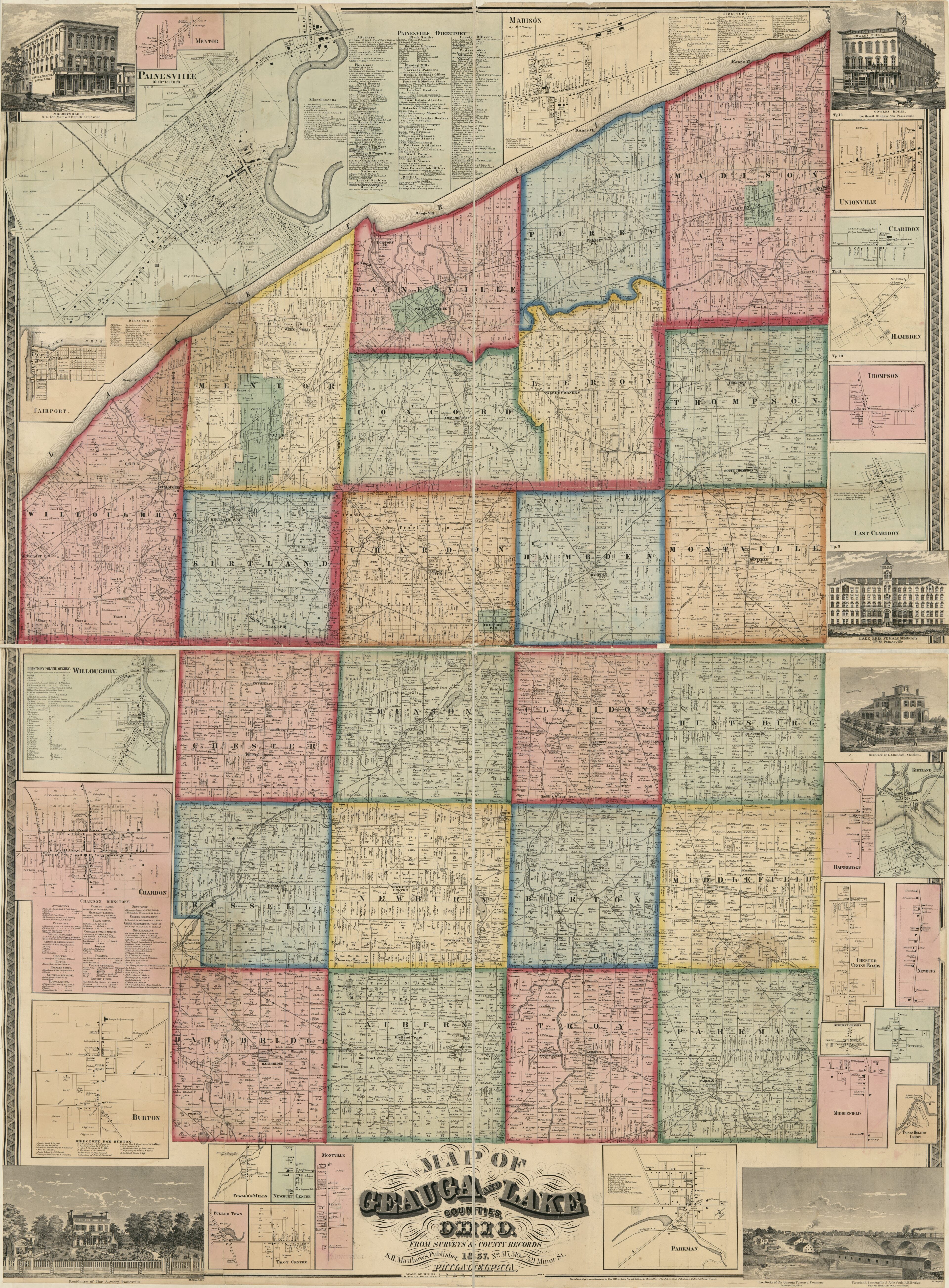This old map of Map of Geauga and Lake Counties, Ohio from 1857 was created by Robert Pearsall Smith in 1857
