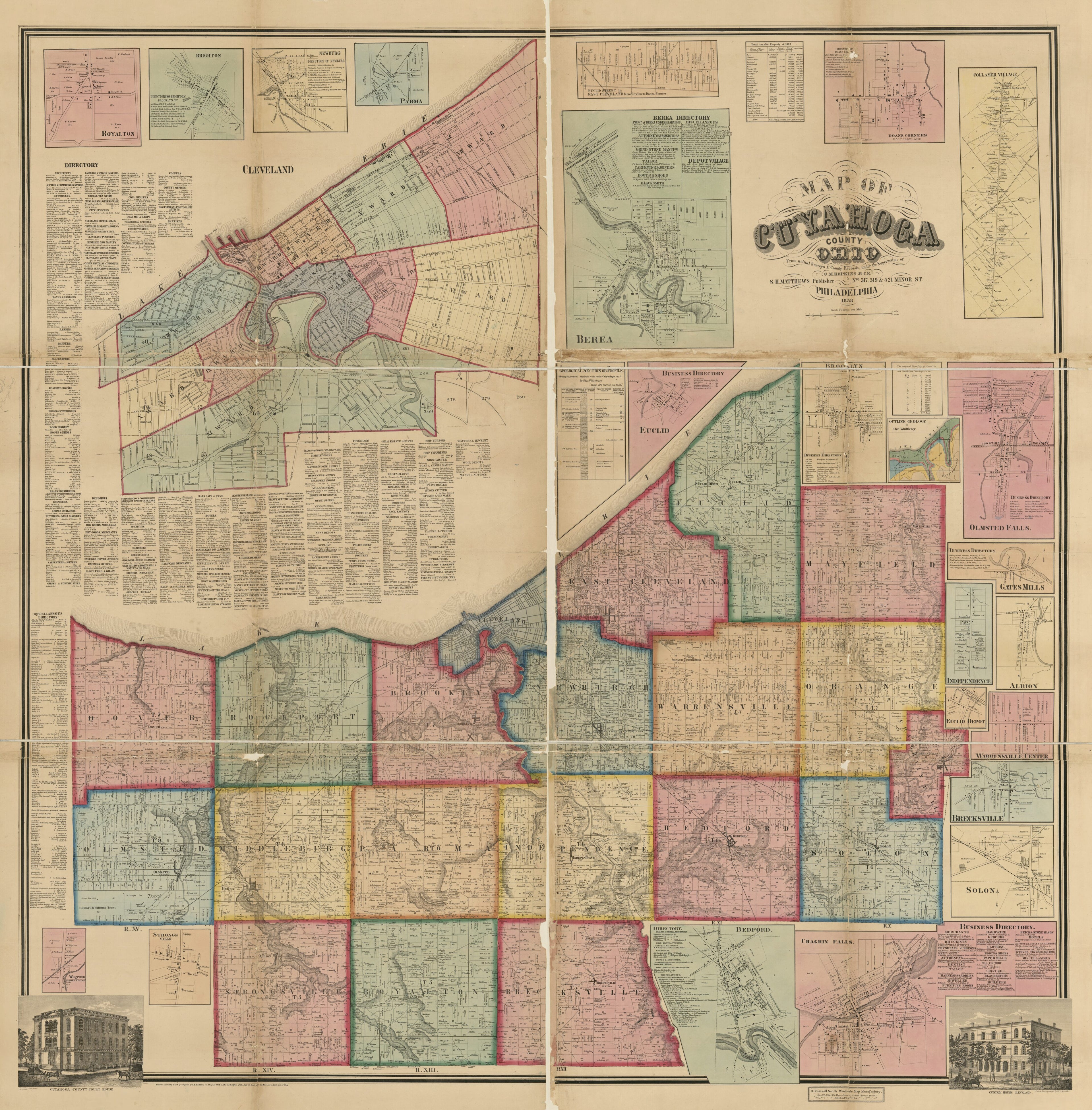This old map of Map of Cuyahoga County, Ohio from 1858 was created by Griffith Morgan Hopkins, S. H. Matthews in 1858
