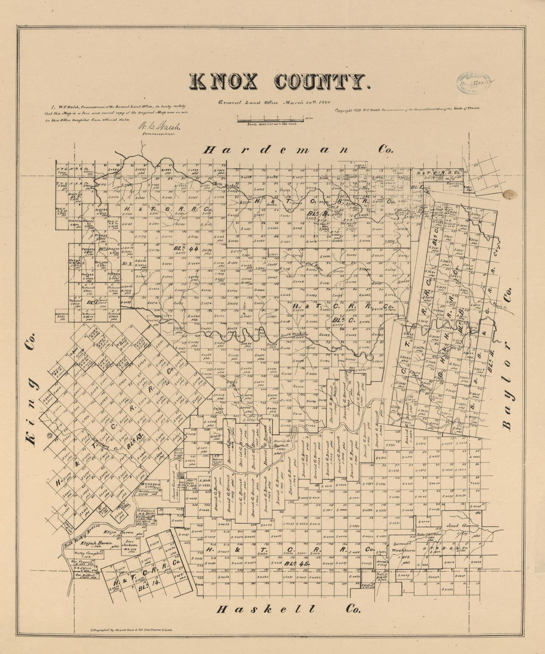 This old map of Knox County from 1880 was created by August Gast & Co, W. C. (William C.) Walsh in 1880