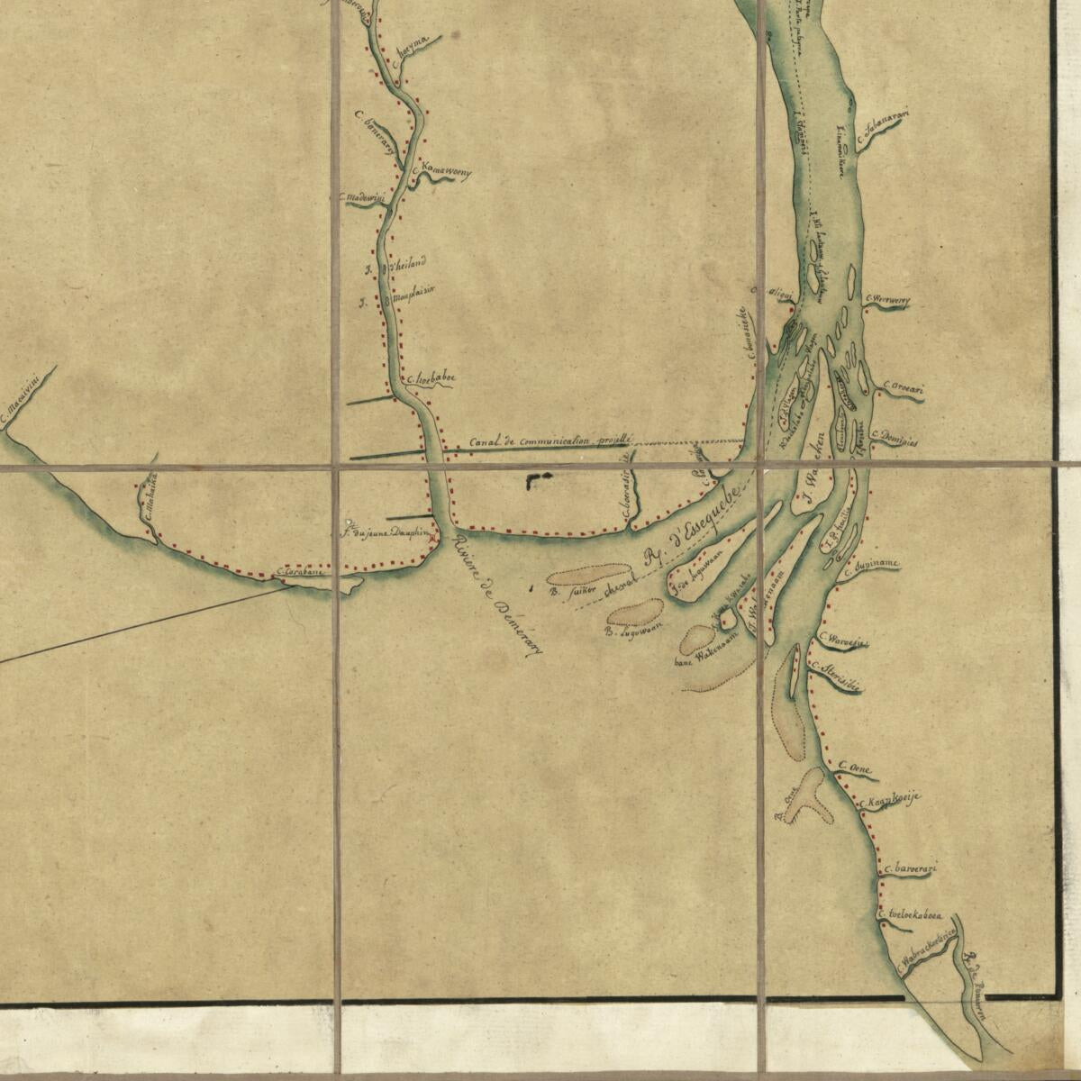 This old map of Plan Des Rivières De Berbiche, Demerary, Essequebe : Pour Servir à La Défense Générale Faite Par Mms. De Kersains (?) from 1782 was created by  in 1782