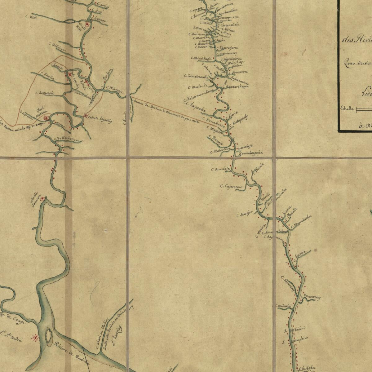 This old map of Plan Des Rivières De Berbiche, Demerary, Essequebe : Pour Servir à La Défense Générale Faite Par Mms. De Kersains (?) from 1782 was created by  in 1782