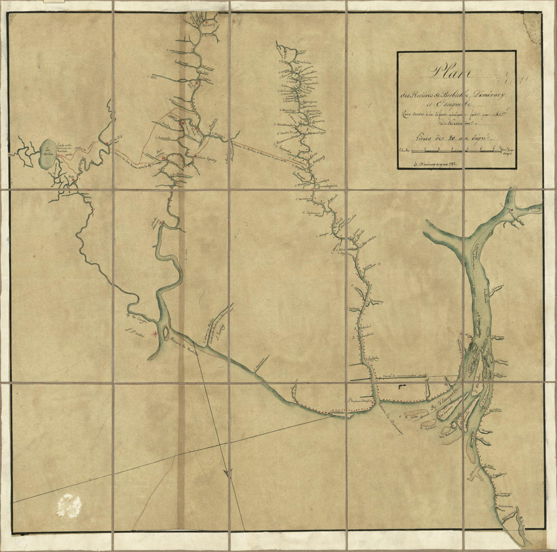 This old map of Plan Des Rivières De Berbiche, Demerary, Essequebe : Pour Servir à La Défense Générale Faite Par Mms. De Kersains (?) from 1782 was created by in 1782
