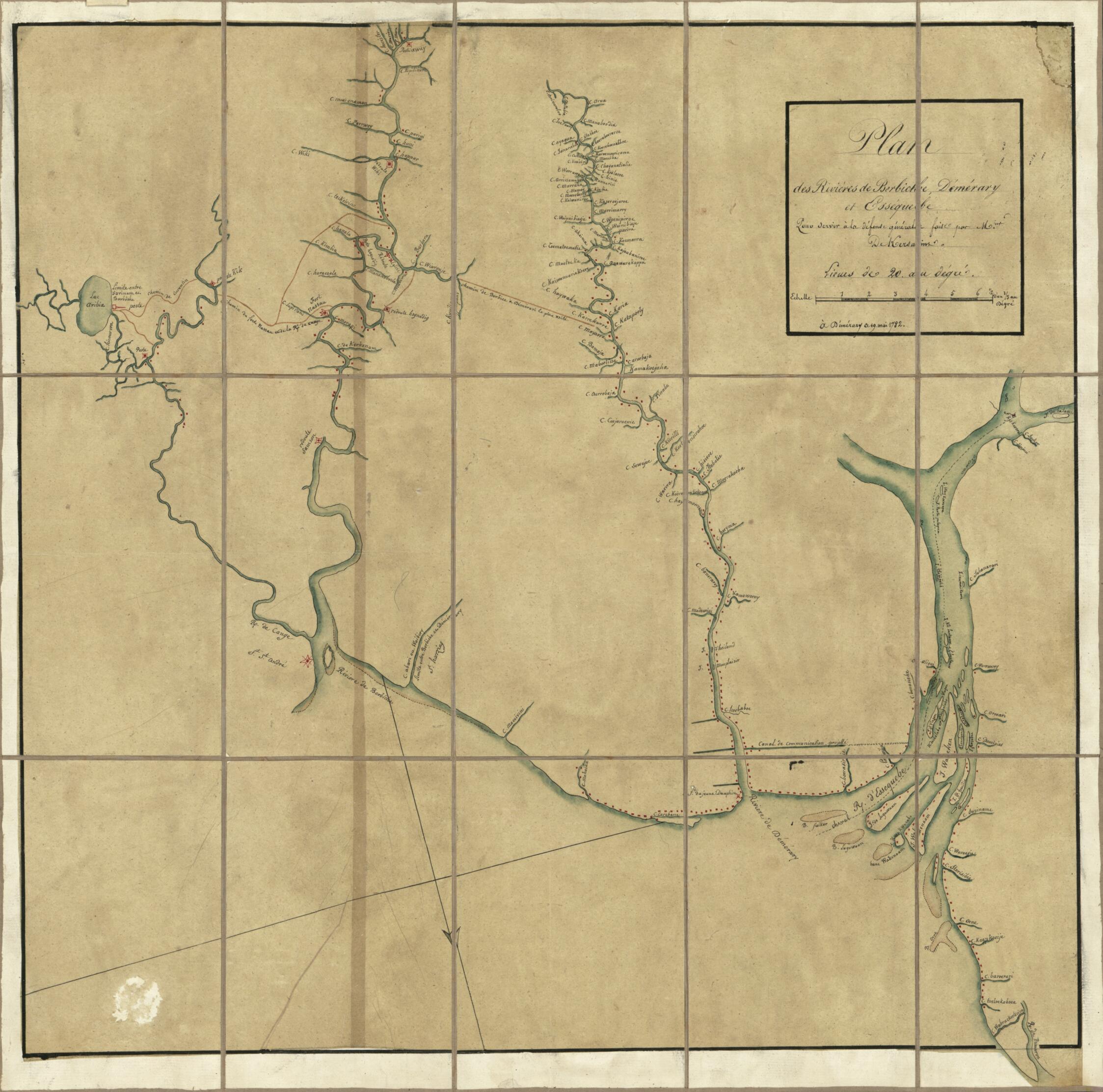 This old map of Plan Des Rivières De Berbiche, Demerary, Essequebe : Pour Servir à La Défense Générale Faite Par Mms. De Kersains (?) from 1782 was created by in 1782