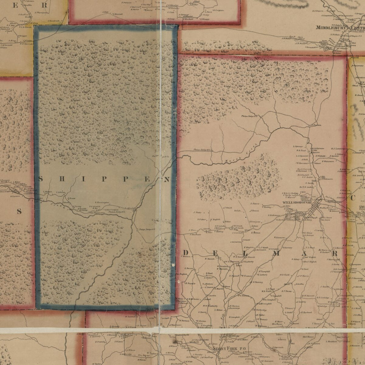 This old map of Map of Tioga County, Pennsylvania from 1862 was created by Henry Francis Walling, Palmer & Co Way in 1862