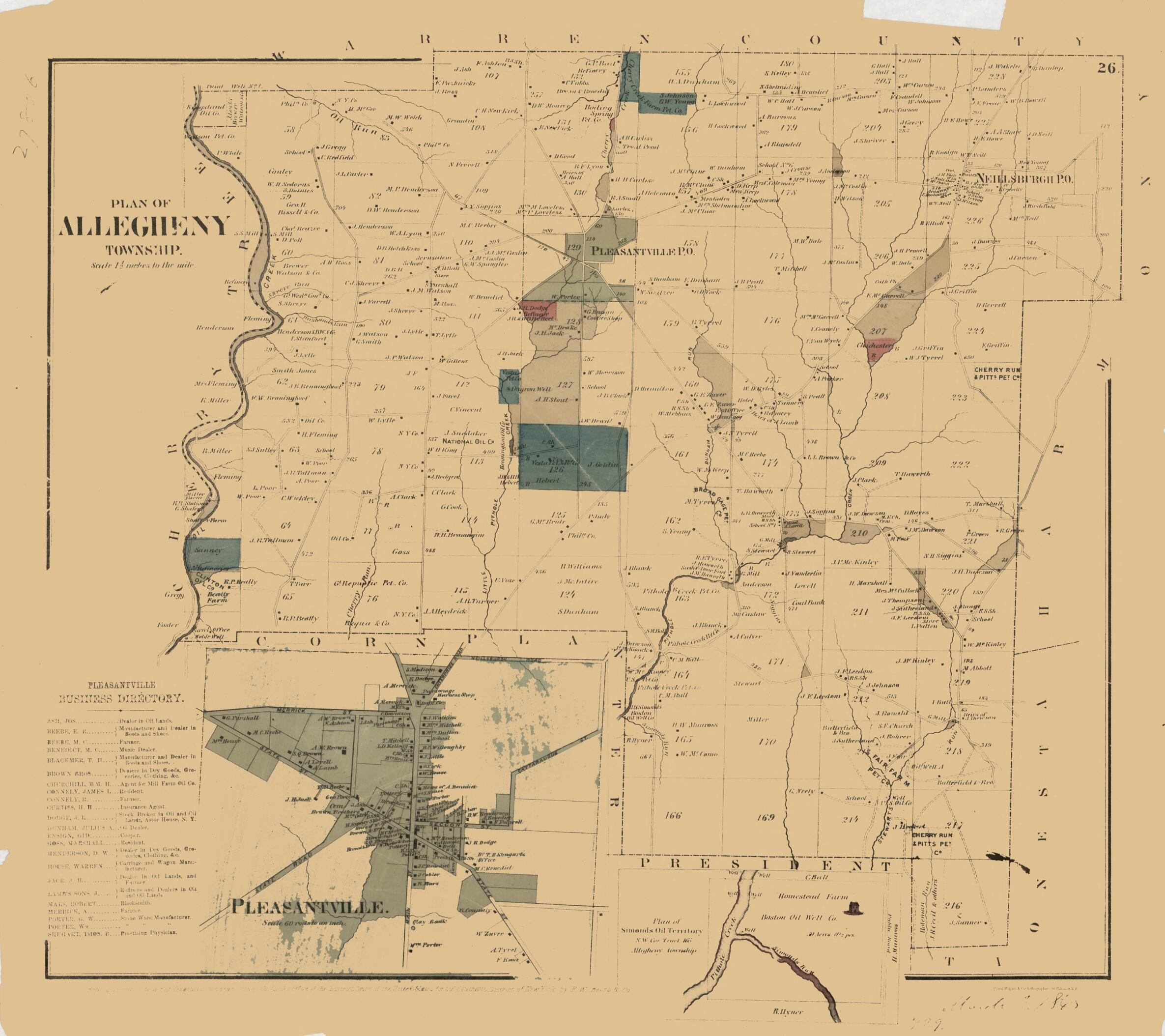 This old map of Plan of Allegheny Township from 1865 was created by F.W. Beers & Co, Ferd. Mayer & Co in 1865