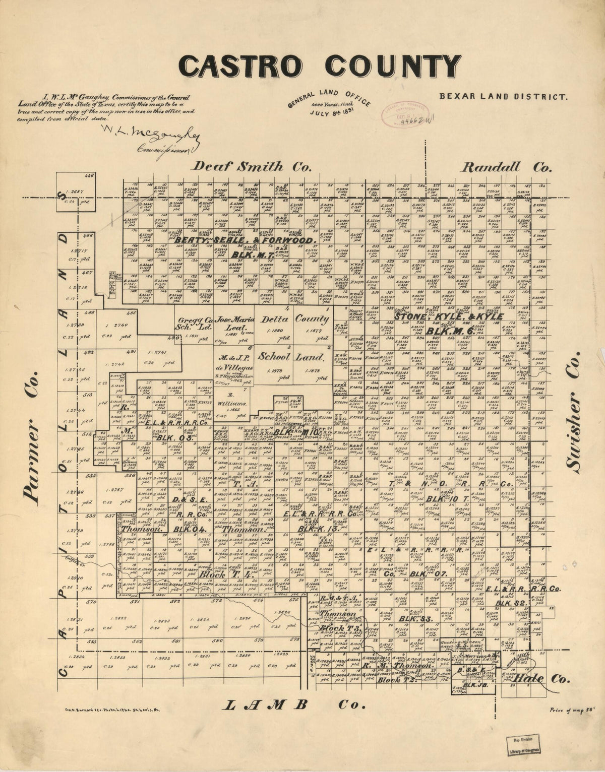 Castro County 1891 by Relic Map Company