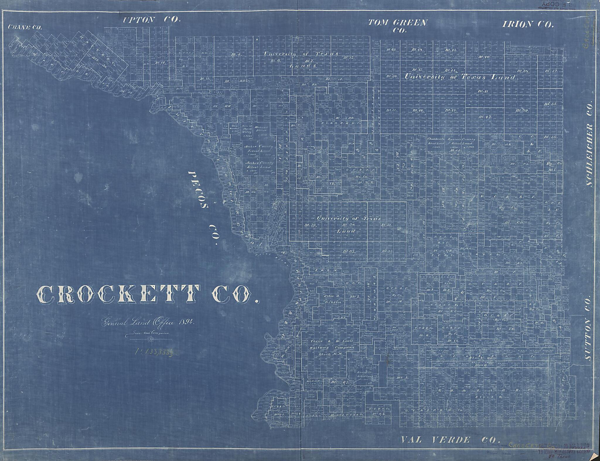 This old map of Crockett County (Crockett County, Texas) from 1894 was created by Texas. General Land Office in 1894