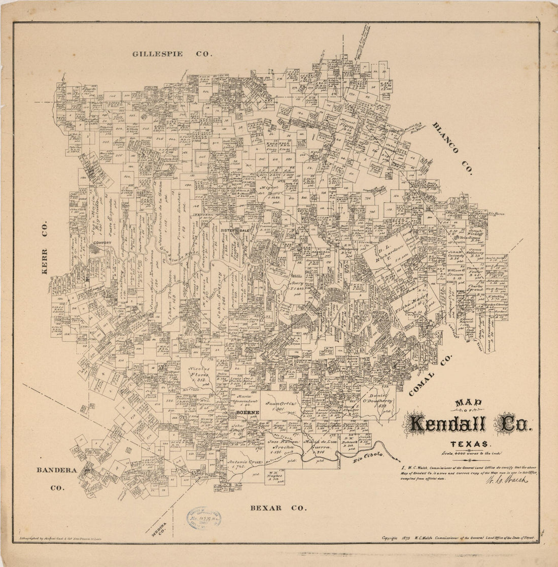 This old map of Map of Kendall Co., Texas. (Map of Kendall County, Texas) from 1879 was created by August Gast & Co, Texas. General Land Office, W. C. (William C.) Walsh in 1879