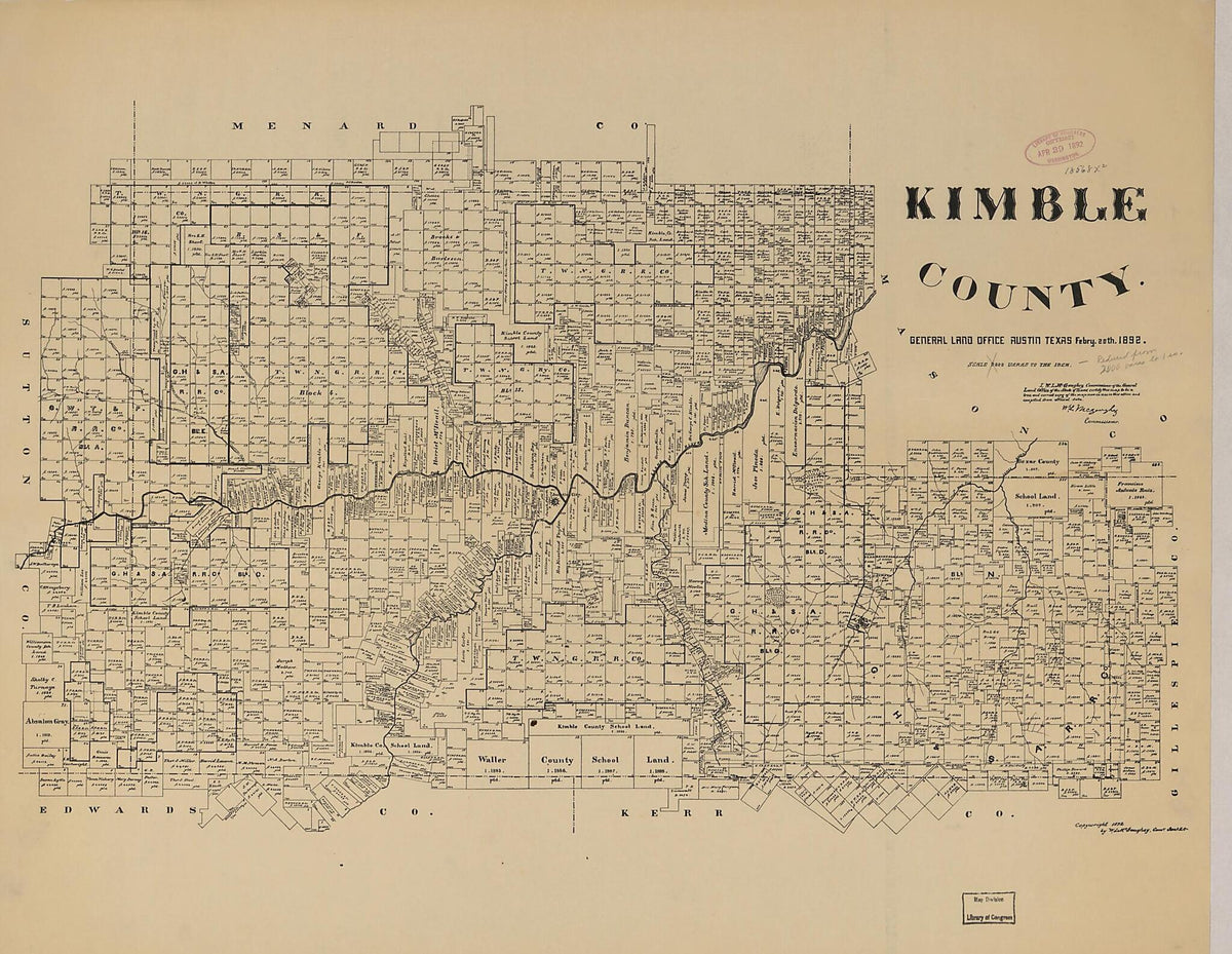Kimble County 1892 by Relic Map Company
