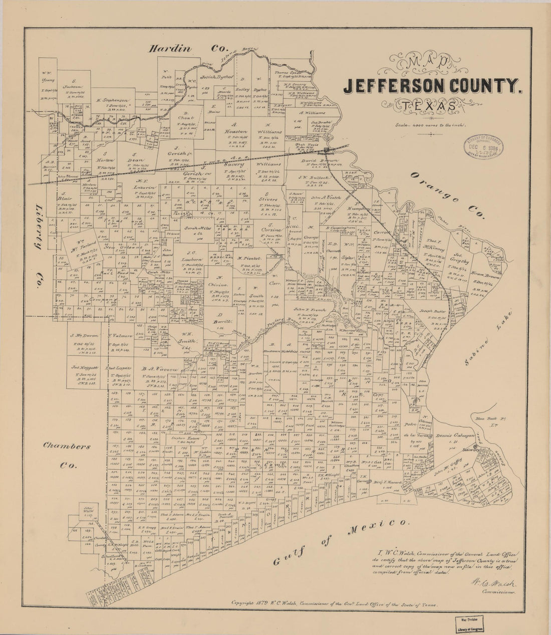 This old map of Map Jefferson County, Texas from 1879 was created by Texas. General Land Office, W. C. (William C.) Walsh in 1879