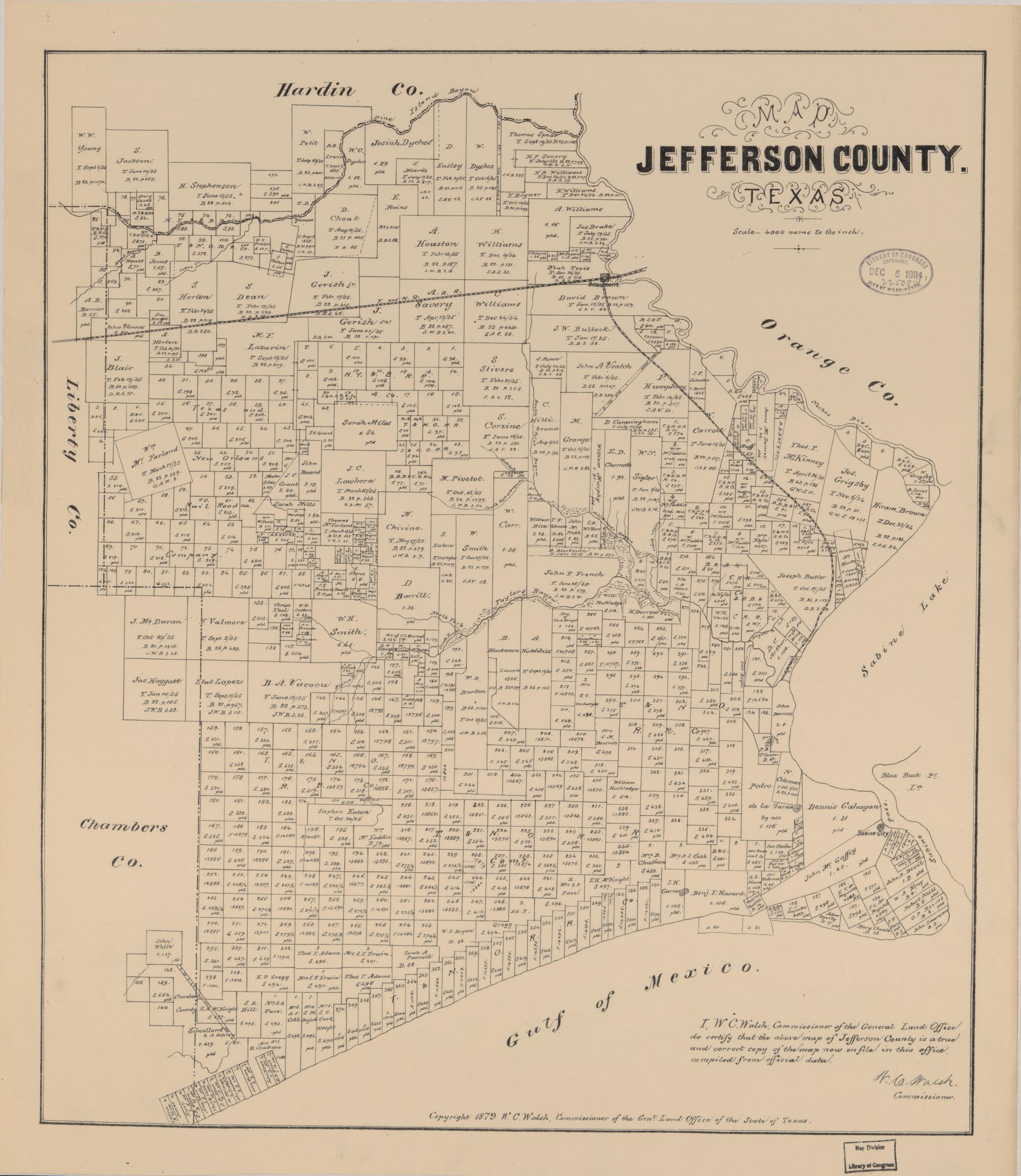 This old map of Map Jefferson County, Texas from 1879 was created by Texas. General Land Office, W. C. (William C.) Walsh in 1879