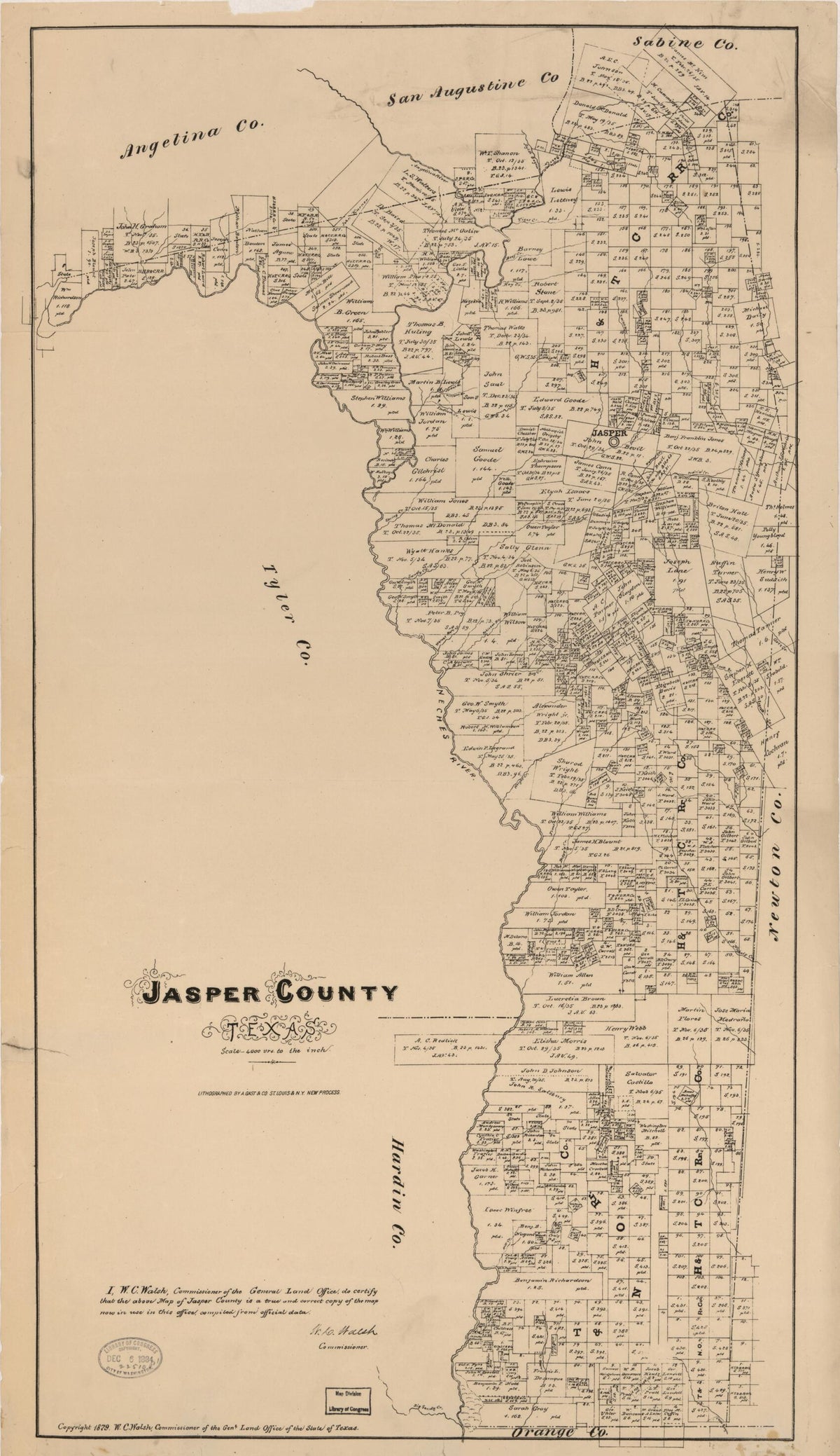 Jasper County, Texas 1879 by Relic Map Company