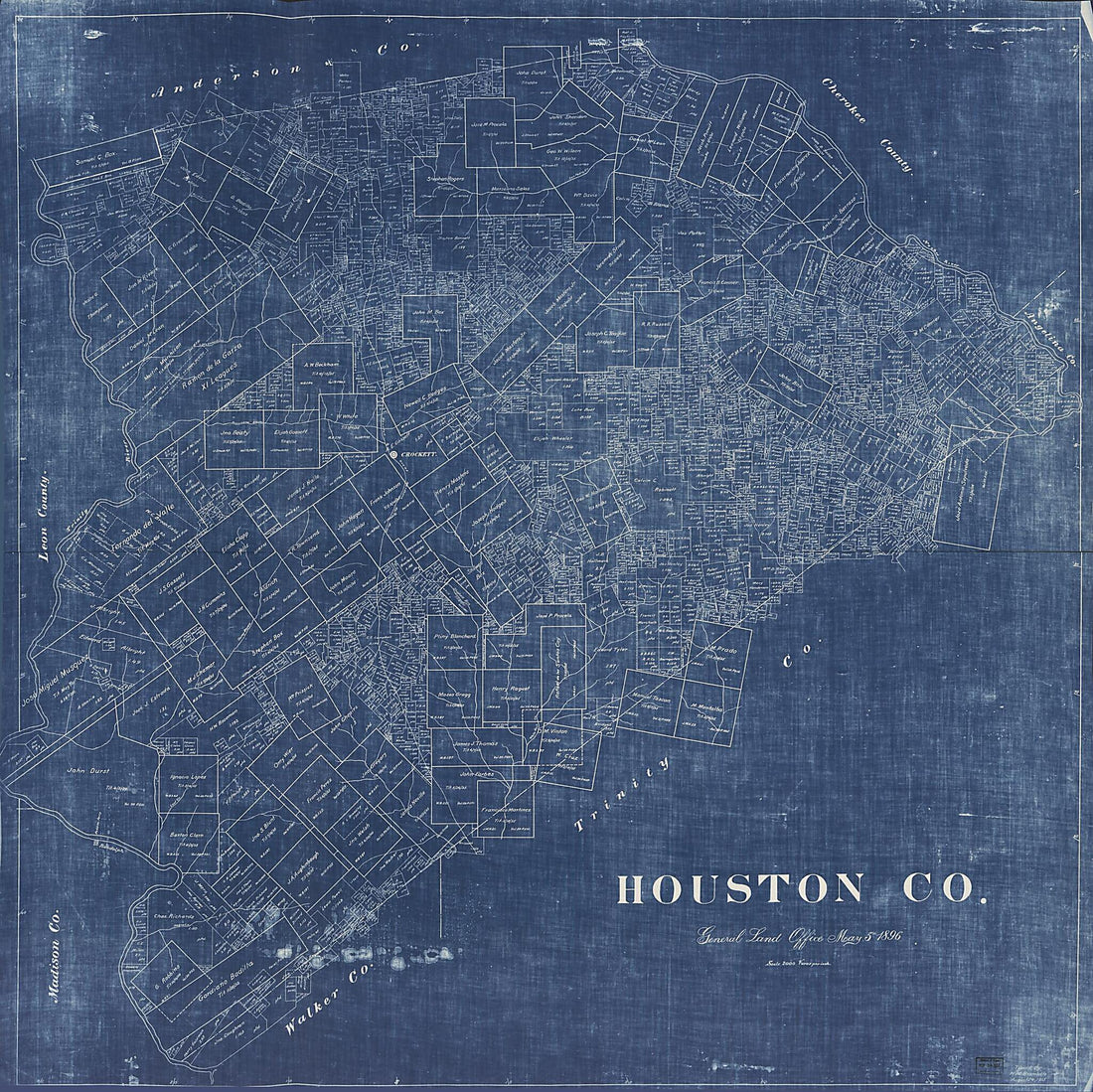 This old map of Houston County (Houston County) from 1896 was created by Texas. General Land Office in 1896