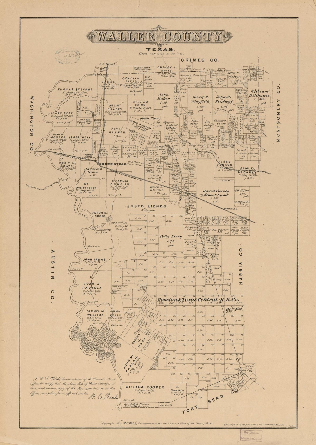 Waller County, Texas in 1879 by Relic Map Company
