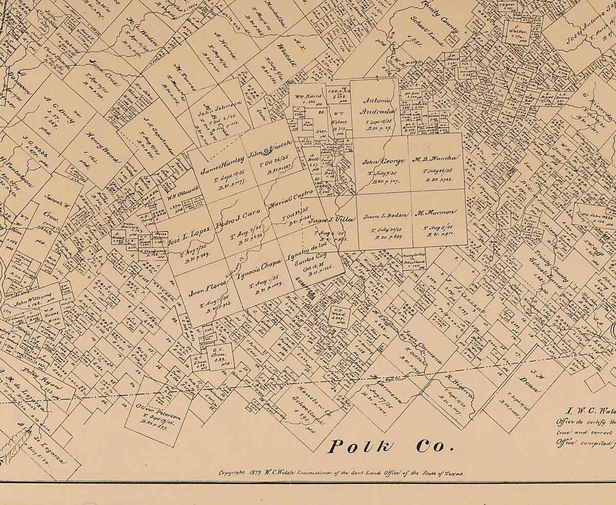 This old map of Trinity County, Texas. (Trinity County, Texas) from 1879 was created by  Texas. General Land Office, W. C. (William C.) Walsh in 1879