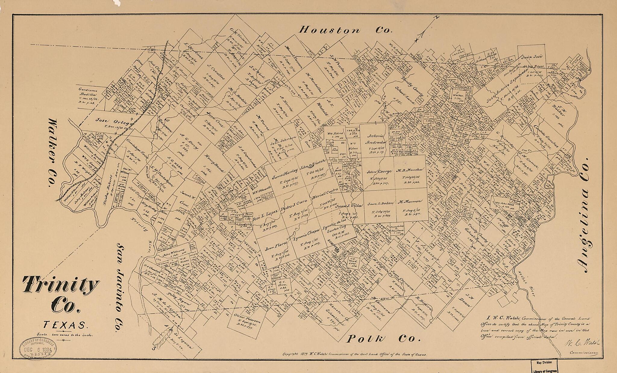 This old map of Trinity County, Texas. (Trinity County, Texas) from 1879 was created by Texas. General Land Office, W. C. (William C.) Walsh in 1879