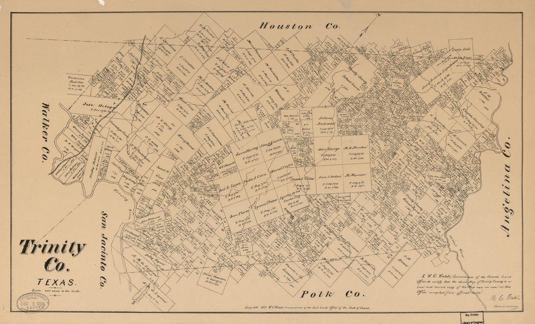 This old map of Trinity Co., Texas. (Trinity County, Texas) from 1879 was created by Texas. General Land Office, W. C. (William C.) Walsh in 1879