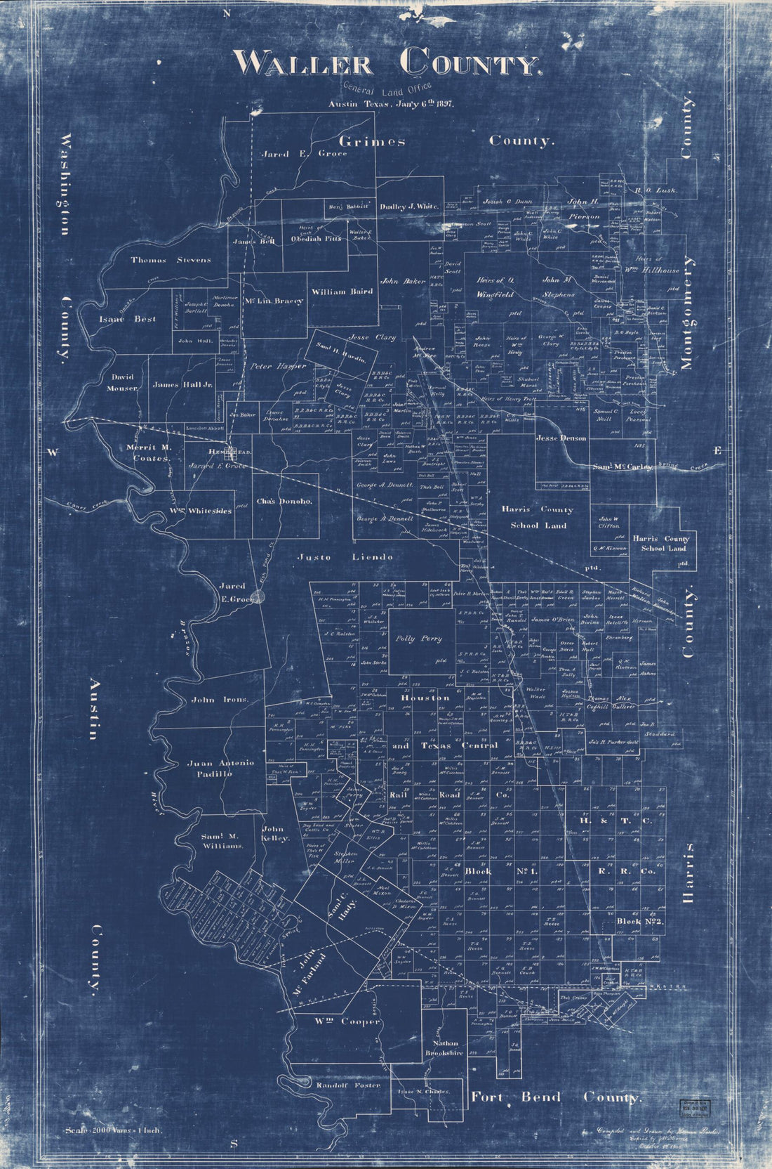 This old map of Waller County from 1897 was created by Herman Pressler, Texas. General Land Office in 1897