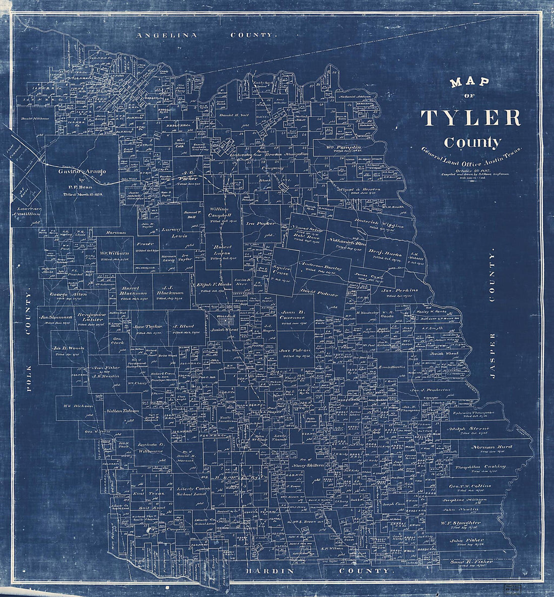 This old map of Map of Tyler County / Compiled and Drawn by S.J. Rowe, Draftsman from 1897 was created by S. J. Rowe, Texas. General Land Office in 1897