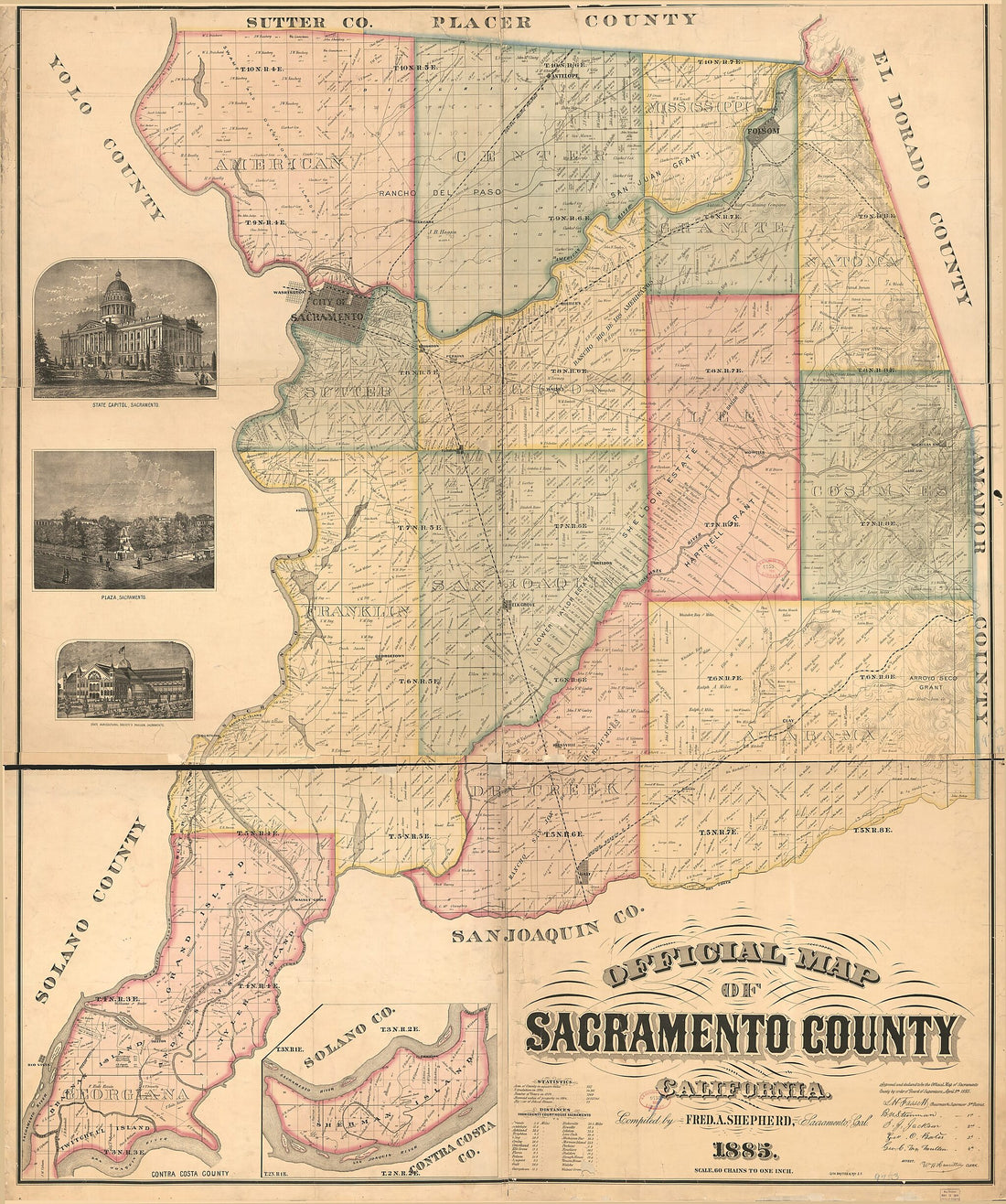 This old map of Official Map of Sacramento County, California from 1885 was created by Britton & Rey, Fred. A. Shepherd in 1885