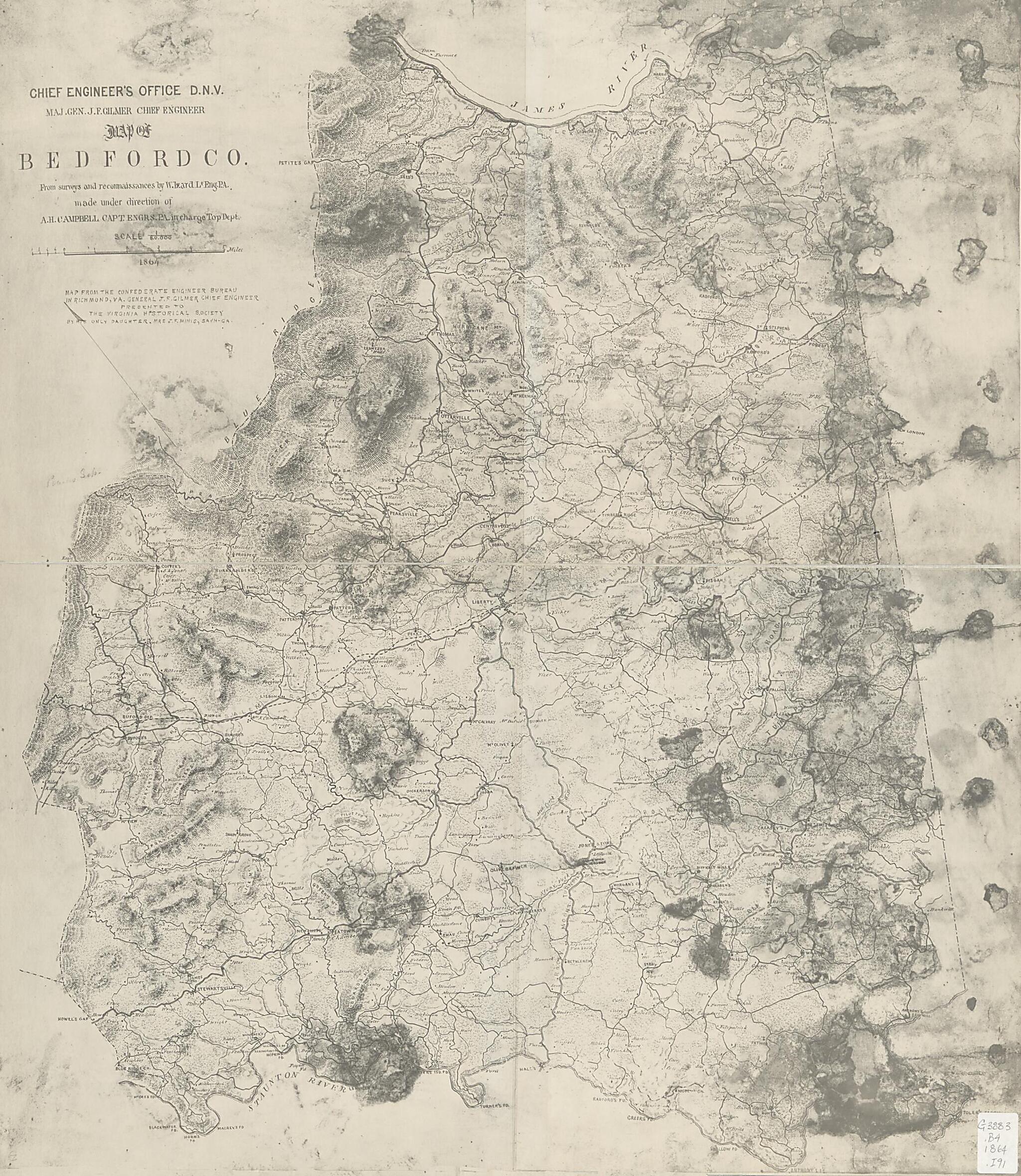 This old map of Map of Bedford County (Map of Bedford County) from 1864 was created by Albert H. (Albert Henry) Campbell, Confederate States of America. Army. Department of Northern Virginia. Chief Engineer&