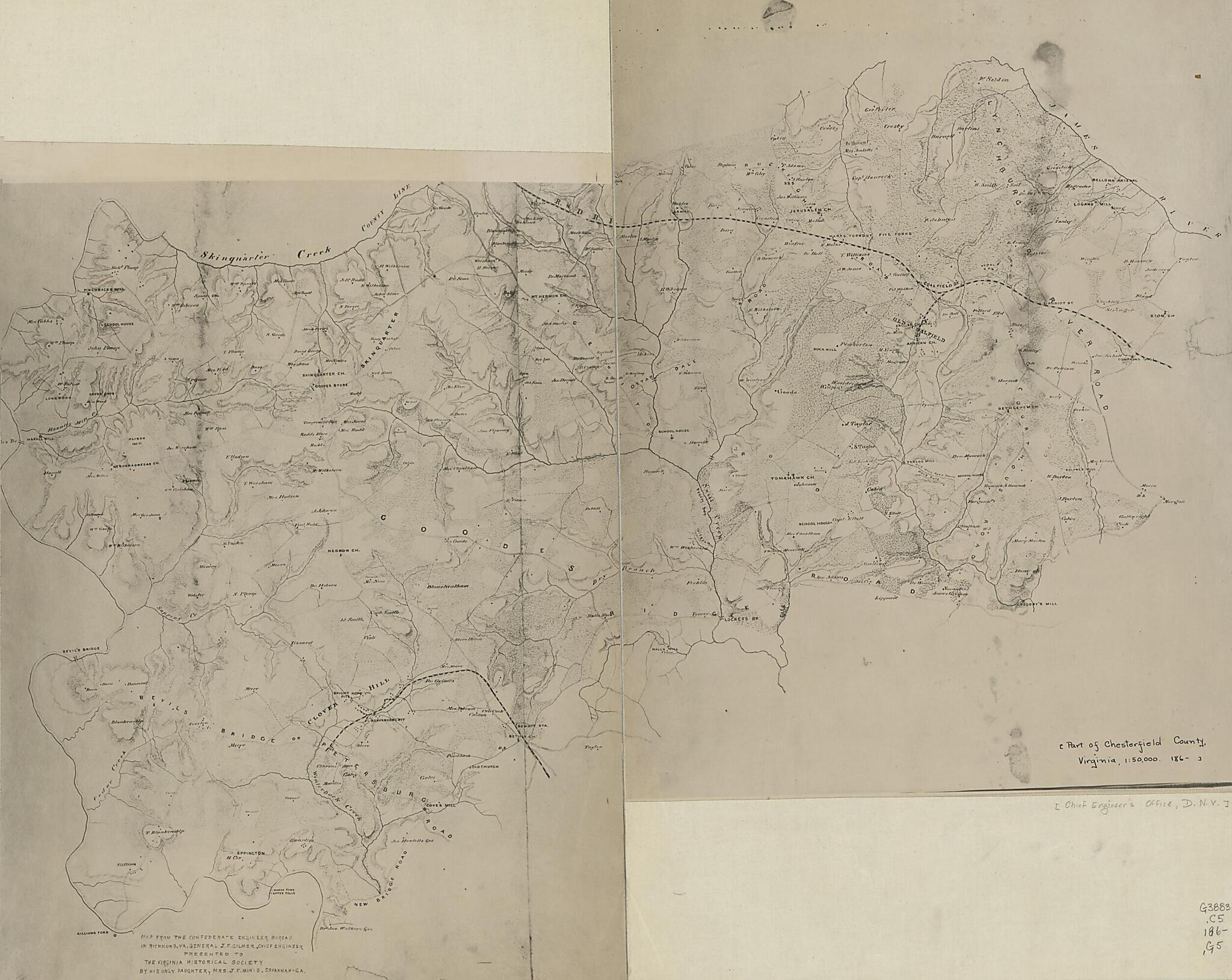 This old map of Part of Chesterfield County, Virginia from 1860 was created by Confederate States of America. Army. Department of Northern Virginia. Chief Engineer&