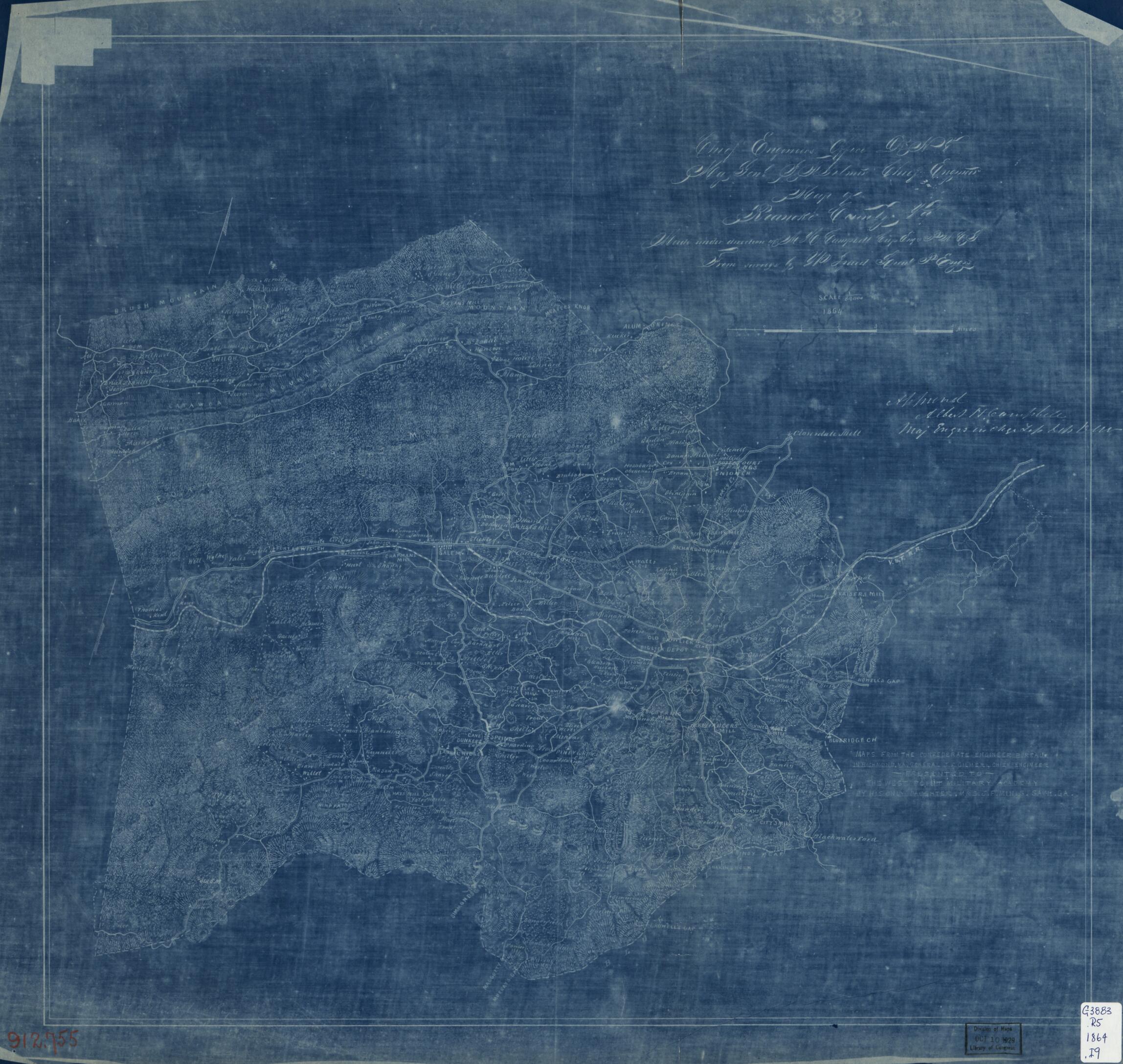 This old map of Map of Roanoke County, Va. (Map of Roanoke County, Virginia) from 1864 was created by Albert H. (Albert Henry) Campbell, Confederate States of America. Army. Department of Northern Virginia, Jeremy Francis Gilmer, Walter Izard, Louisa Po