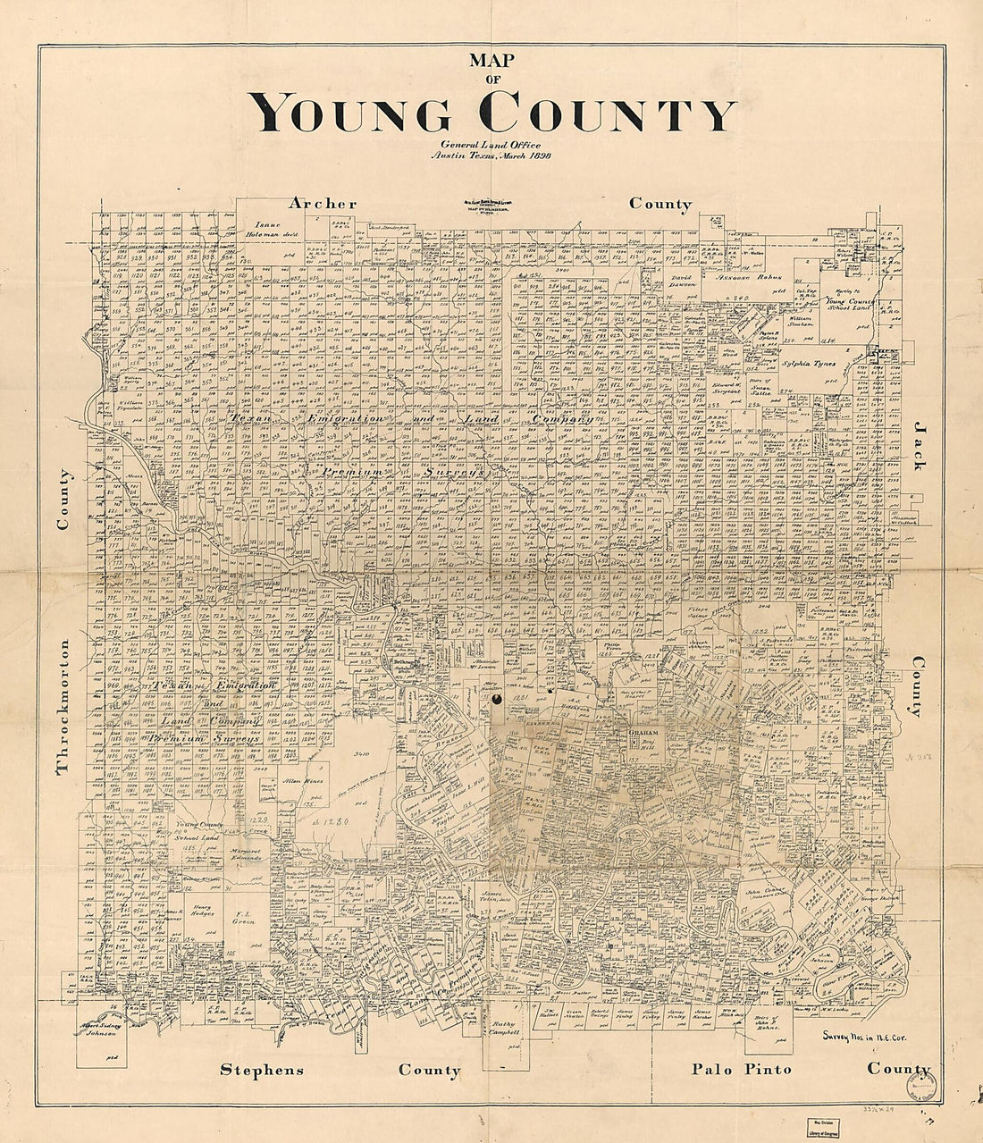 This old map of Map of Young County from 1898 was created by August Gast & Co, Texas. General Land Office in 1898