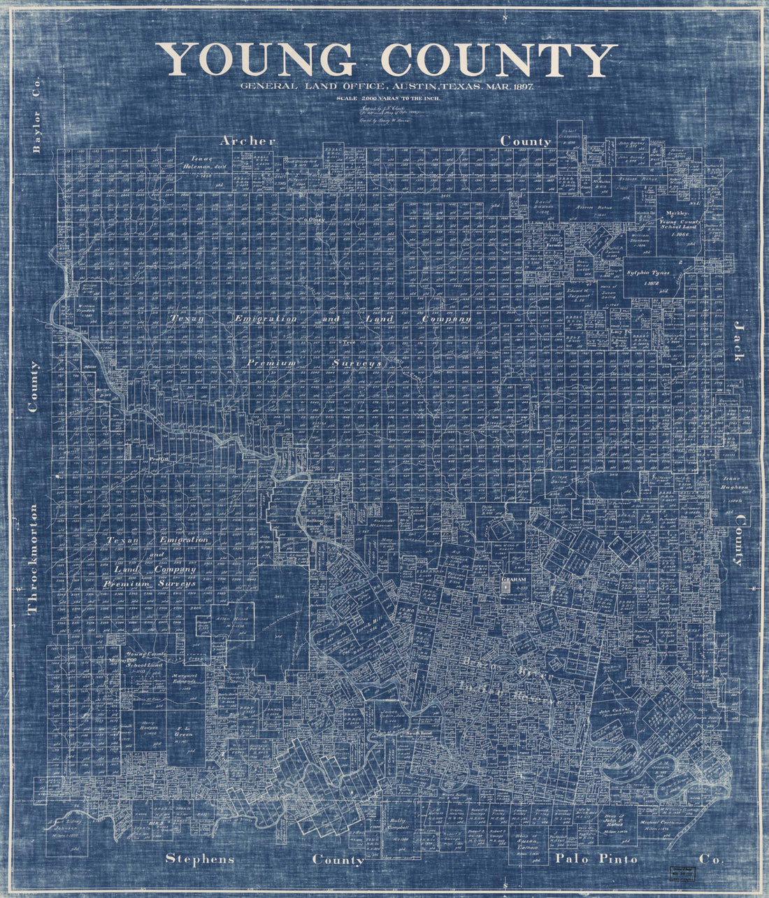 This old map of Young County from 1897 was created by Texas. General Land Office in 1897