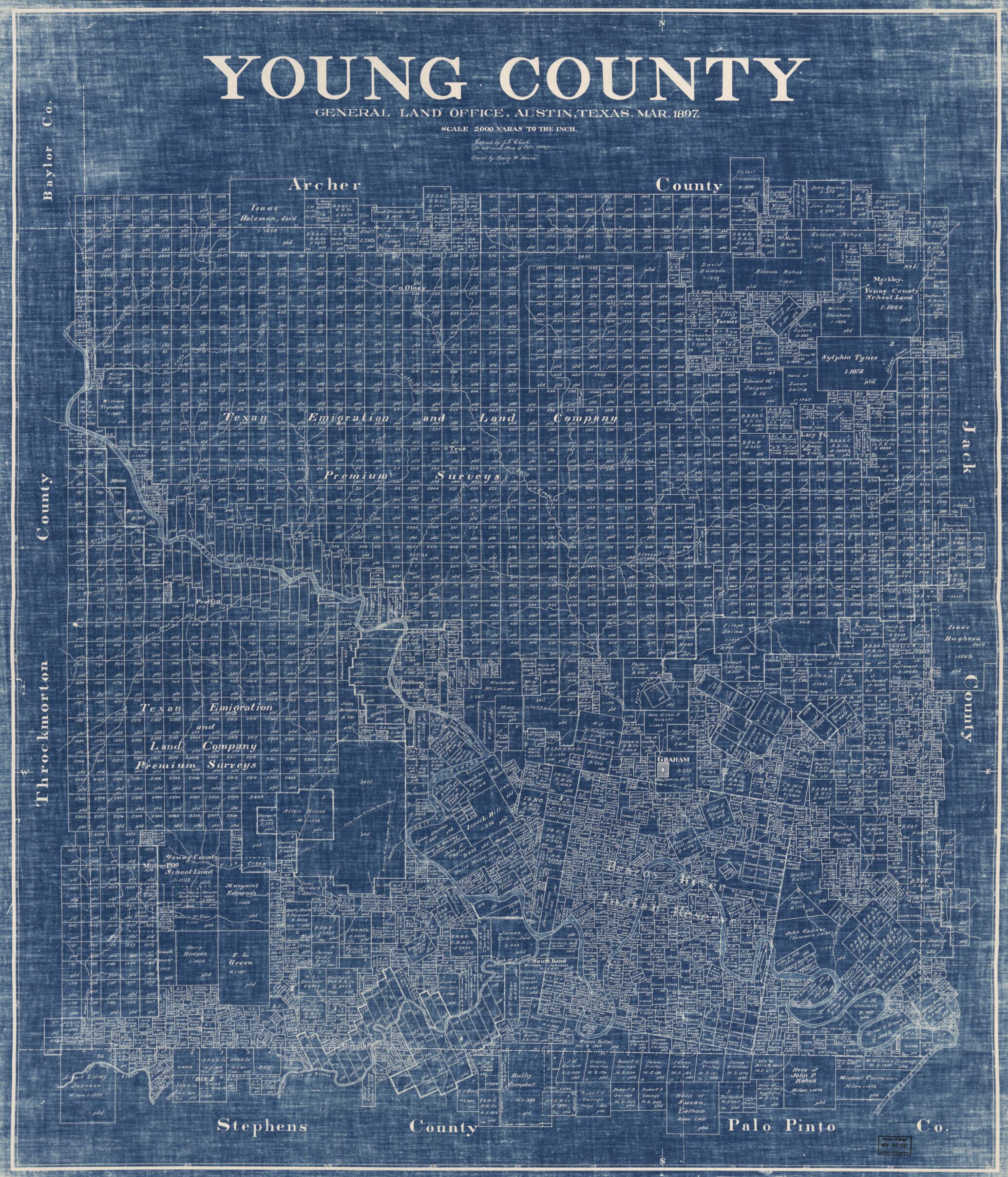 This old map of Young County from 1897 was created by Texas. General Land Office in 1897