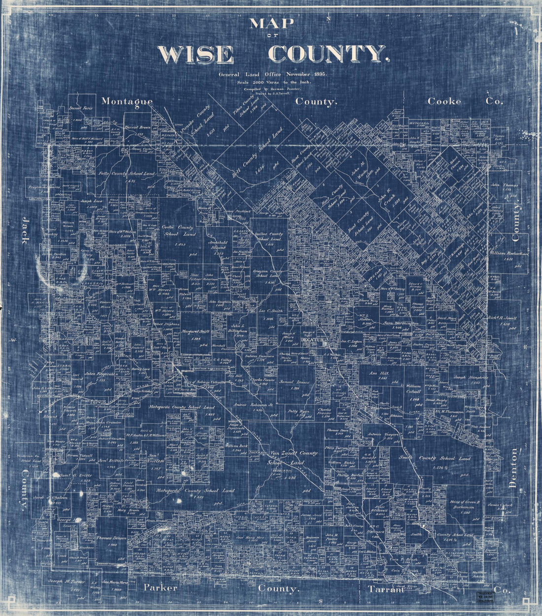 This old map of Map of Wise County from 1895 was created by Herman Pressler, Texas. General Land Office in 1895