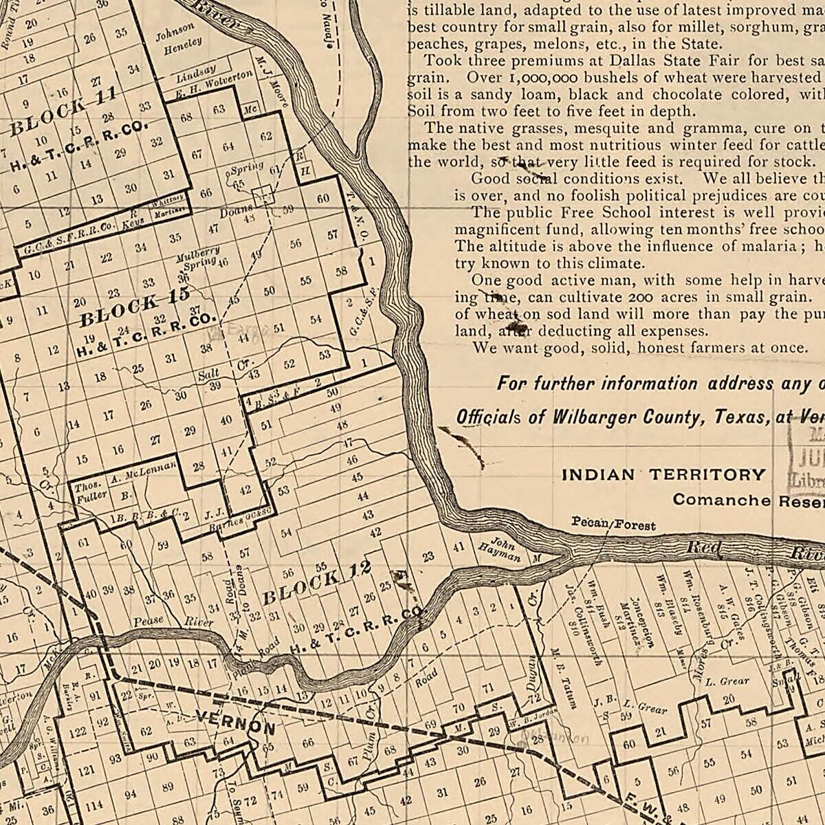 This old map of Map of Wilbarger County, Texas from 1887 was created by J. A. Nabers in 1887