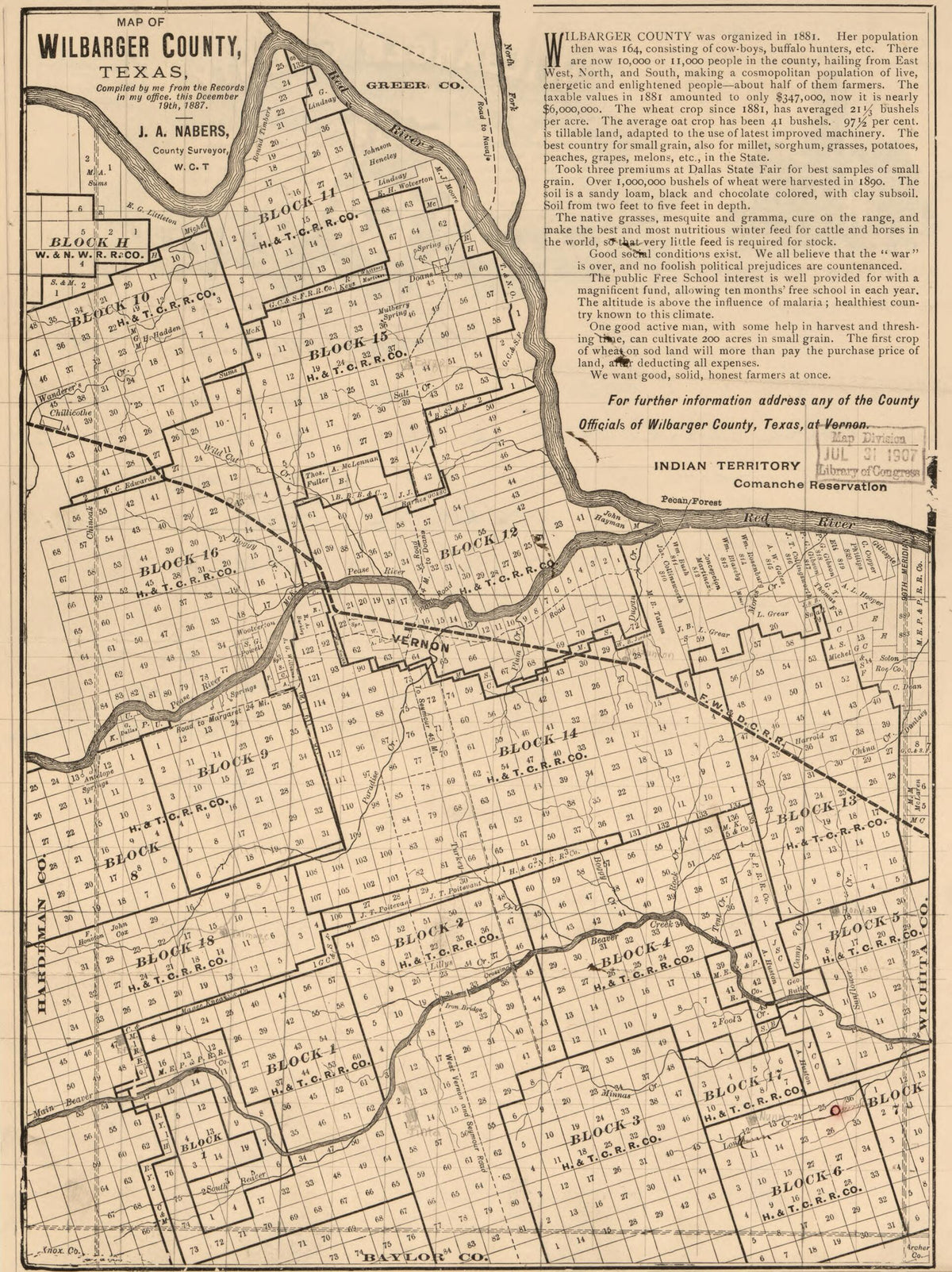Map of Wilbarger County, Texas 1887 by Relic Map Company