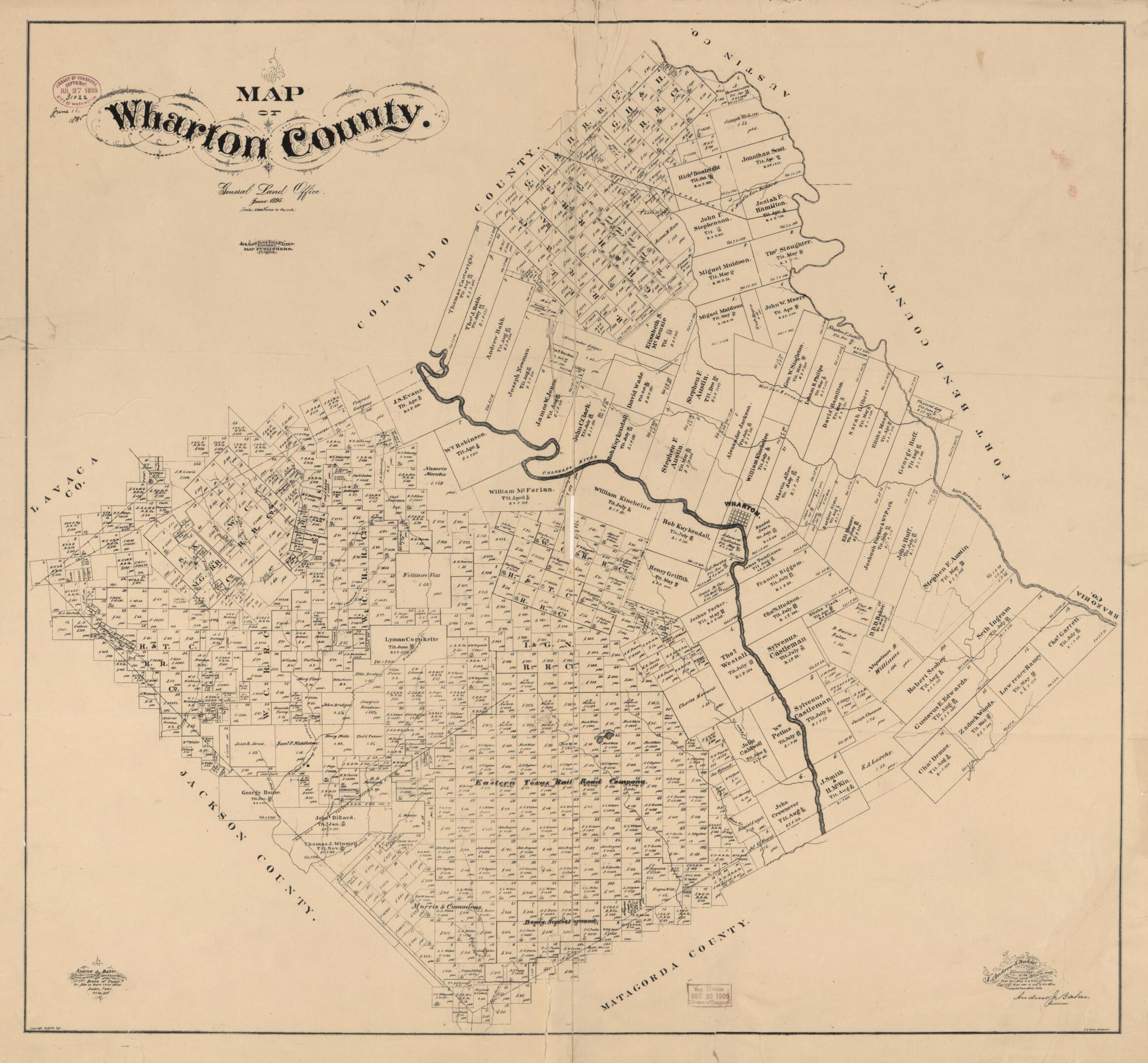 This old map of Map of Wharton County from 1895 was created by Texas. General Land Office in 1895