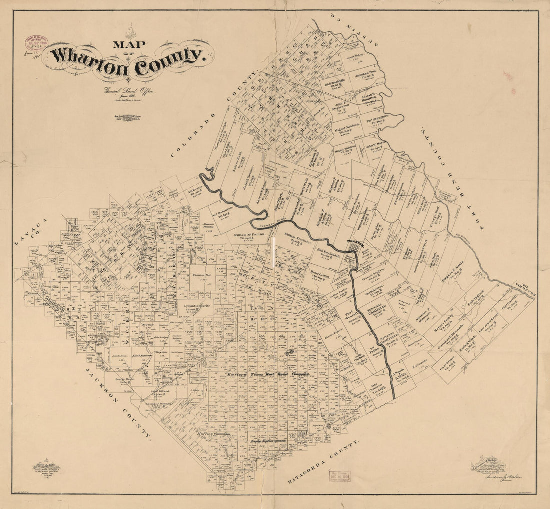 This old map of Map of Wharton County from 1895 was created by Texas. General Land Office in 1895