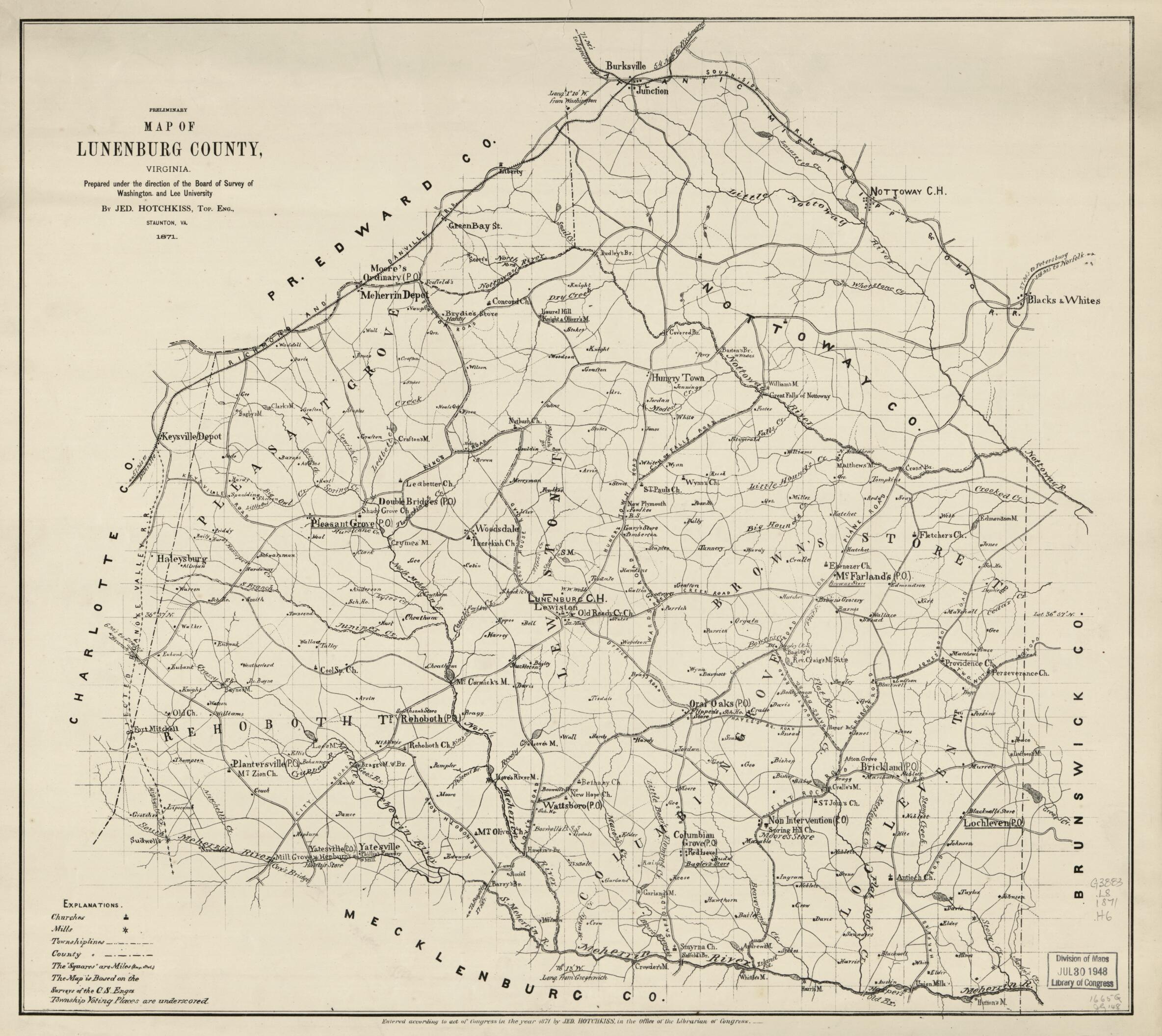 Preliminary Map of Lunenburg County, Virginia in 1871 by Relic Map Company