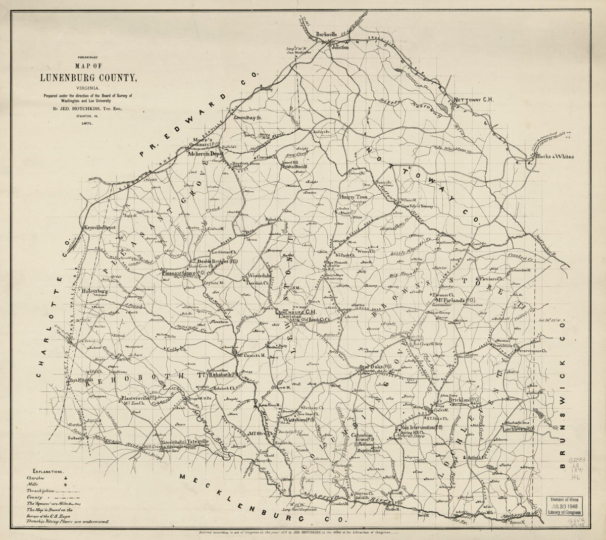 Preliminary Map of Lunenburg County, Virginia in 1871 by Relic Map Company