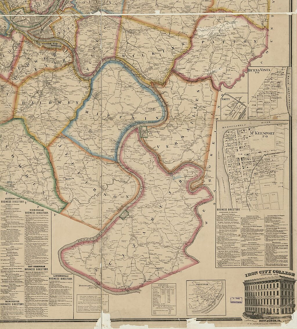 This old map of Map of Allegheny County, Pennsylvania : from Actual Surveys from 1862 was created by F. W. (Frederick W.) Beers, S. N. Beers,  F. Bourquin & Co, A. B. Prindle, Gallup & Hewitt Smith,  Worley & Bracher in 1862
