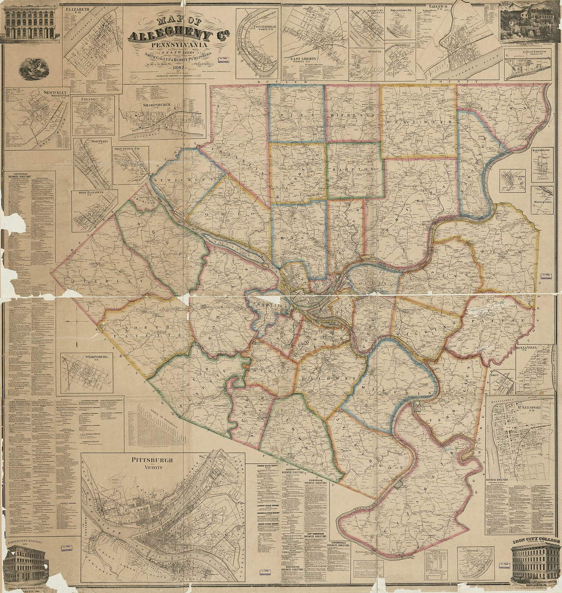 This old map of Map of Allegheny County, Pennsylvania : from Actual Surveys from 1862 was created by F. W. (Frederick W.) Beers, S. N. Beers, F. Bourquin & Co, A. B. Prindle, Gallup & Hewitt Smith, Worley & Bracher in 1862
