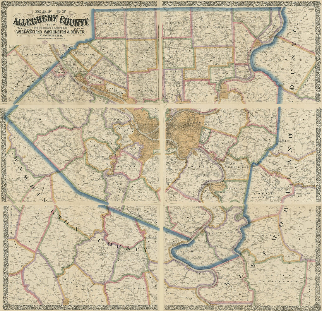 This old map of Map of Allegheny County, Pennsylvania, from 1890 : With Adjoining Parts of Westmoreland, Washington & Beaver Counties was created by Otto Krebs in 1890