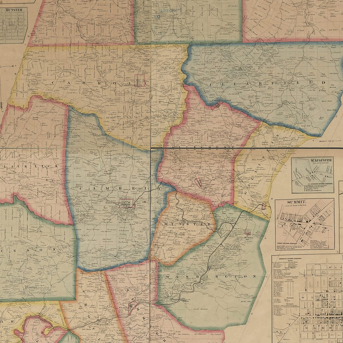 This old map of Map of Cambria County, Pennsylvania : from Actual Surveys & Official Records from 1867 was created by D. G. (Daniel G.) Beers, F. (Frederick) Bourquin, J. H. Goodhue, A. Pomeroy, Frederick B. Roe,  Worley & Bracher in 1867