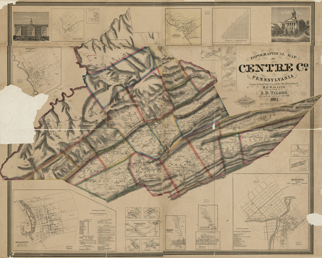 This old map of Topographical Map of Centre Co., Pennsylvania : from Actual Surveys from 1861 was created by H.F. Walling&