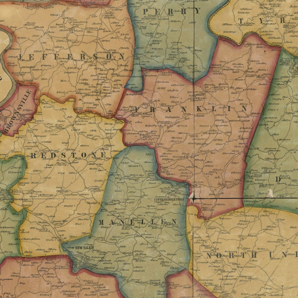 This old map of Map of Fayette County, Pennsylvania : from Actual Surveys from 1858 was created by Wm. J. (William J.) Barker,  McLaughlin & Kinter,  Wm. J. Barker & Co in 1858