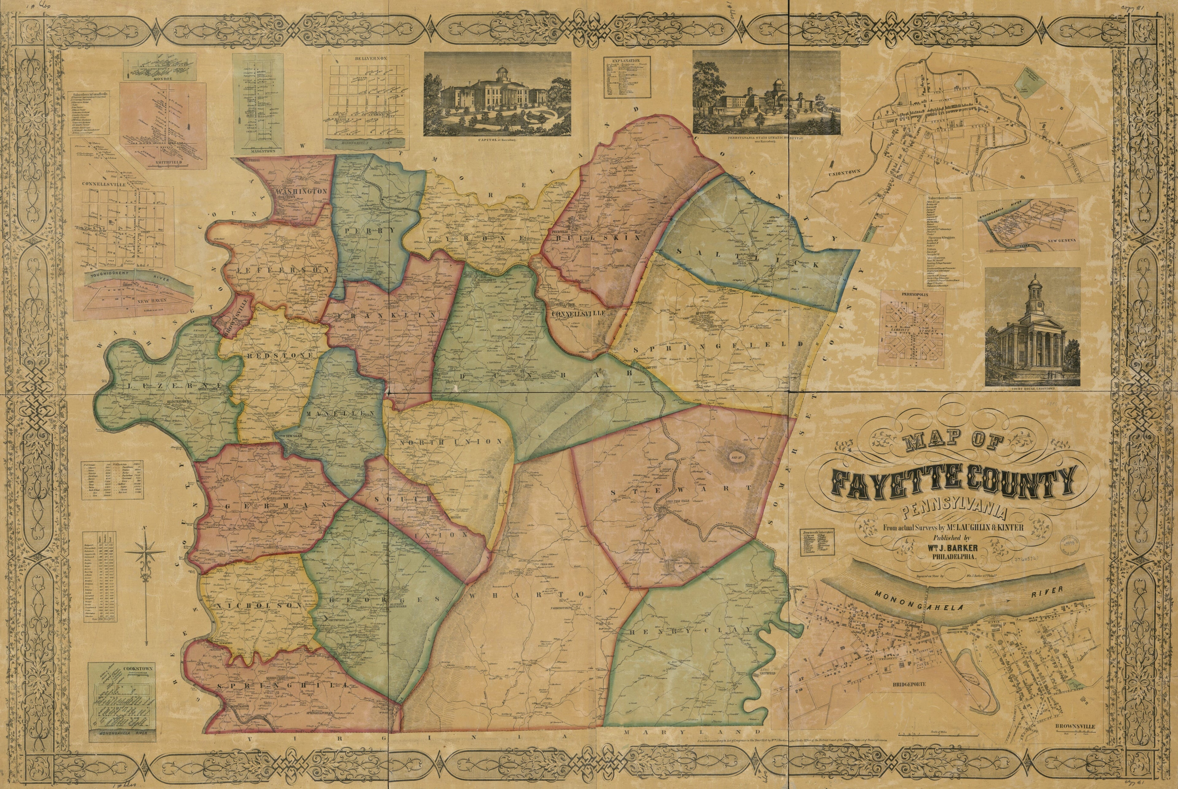 This old map of Map of Fayette County, Pennsylvania : from Actual Surveys from 1858 was created by Wm. J. (William J.) Barker, McLaughlin & Kinter, Wm. J. Barker & Co in 1858