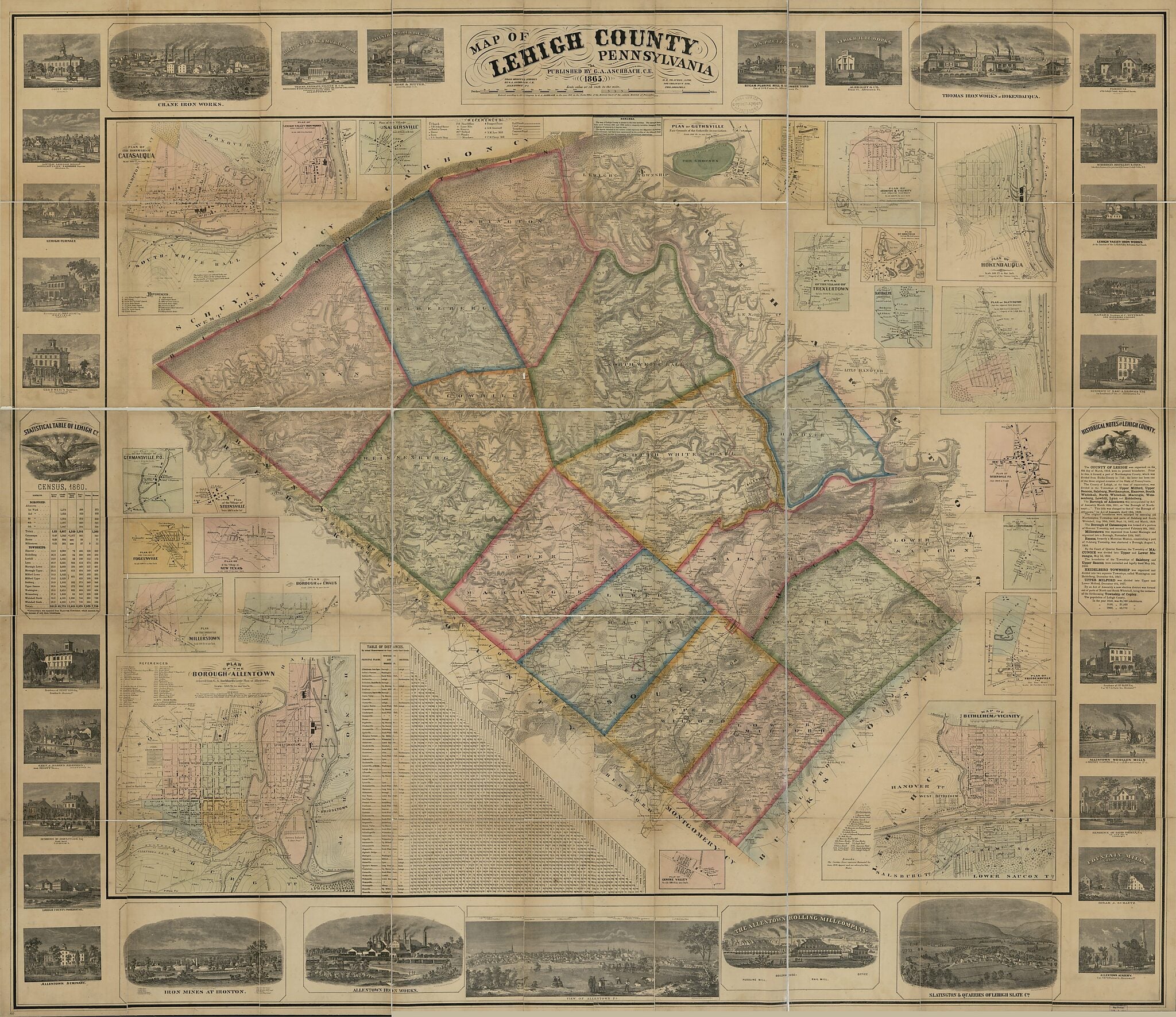 This old map of Map of Lehigh County, Pennsylvania : from Original Surveys from 1865 was created by G. A. Aschbach, M. H. (Morris H.) Traubel in 1865