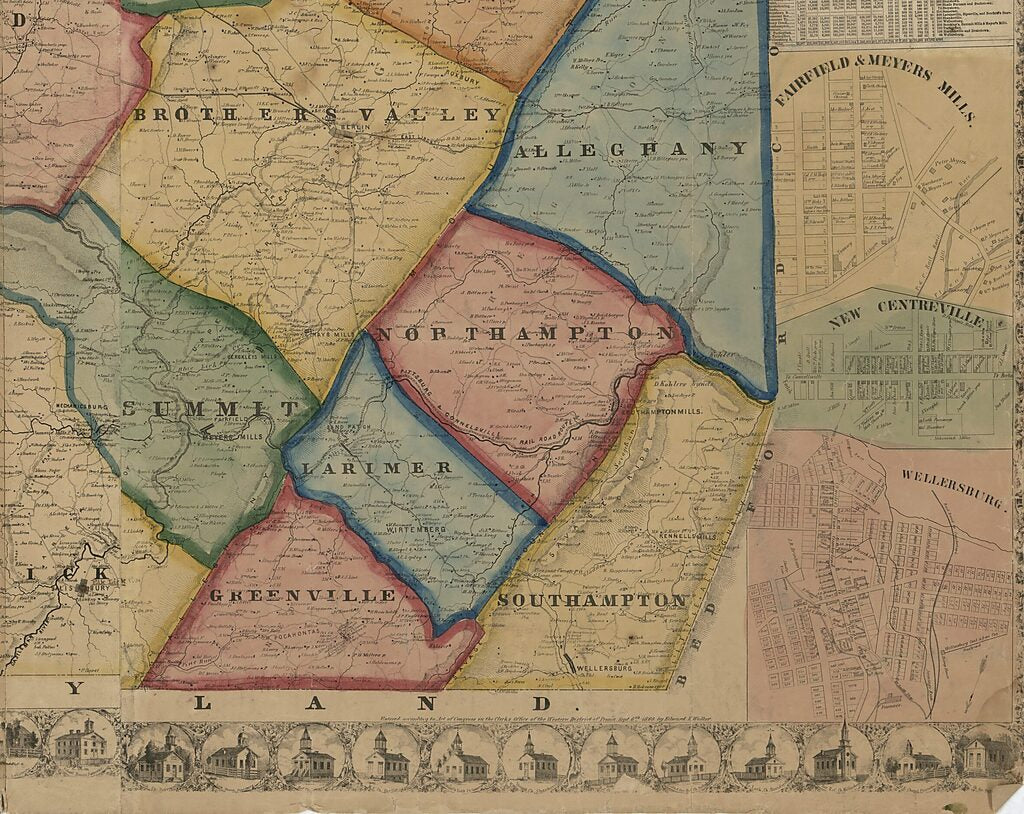 This old map of Map of Somerset County, Pennsylvania from 1860 was created by  G.F. Schuchman & Co, Edward L. Walker in 1860