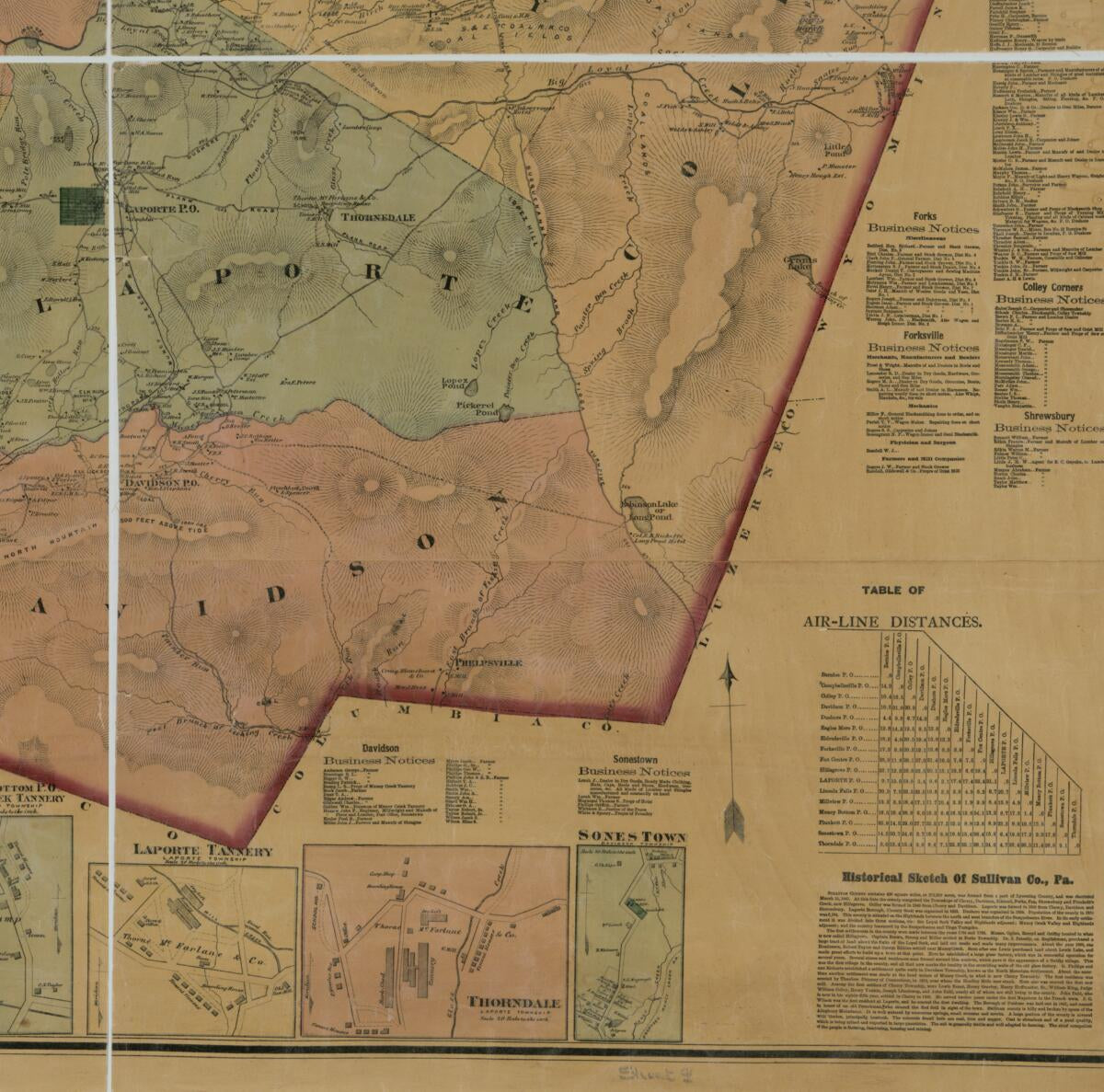 This old map of Topographical Map of Sullivan Co., Pennsylvania : from Recent and Actual Surveys and Records from 1872 was created by  A. Pomeroy & Co, F. W. (Frederick W.) Beers, Chas. (Charles) Hart, Louis E. Neumann in 1872