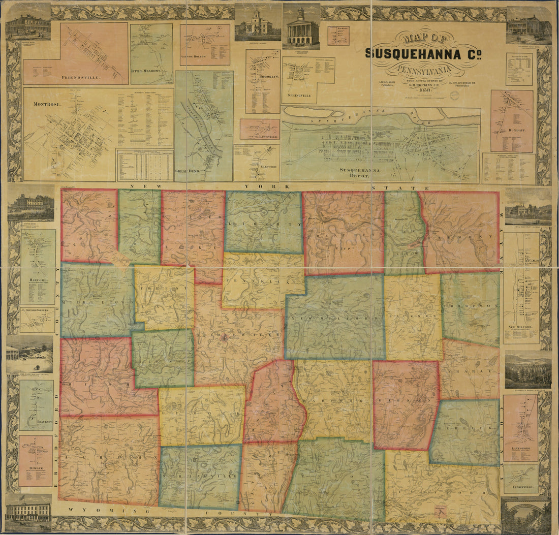 This old map of Map of Susquehanna Co., Pennsylvania : from Actual Survey from 1858 was created by Griffith Morgan Hopkins, Lee & Marsh, Robert Pearsall Smith in 1858